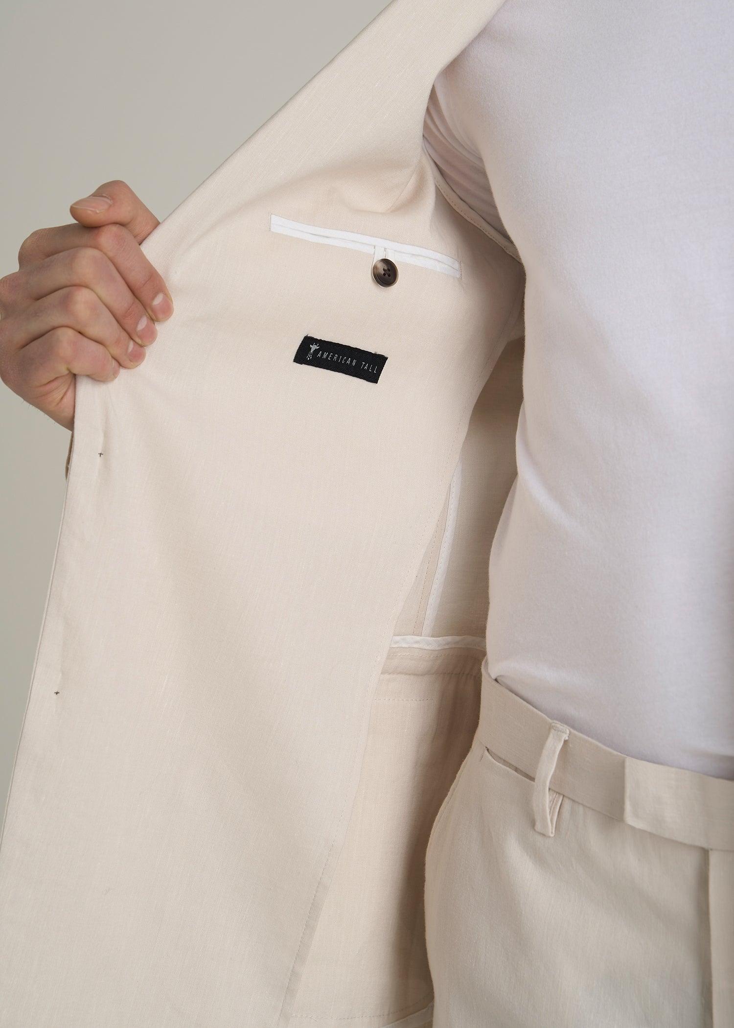 Stretch Linen Blazer for Tall Men in Light Beige Linen Male Product Image