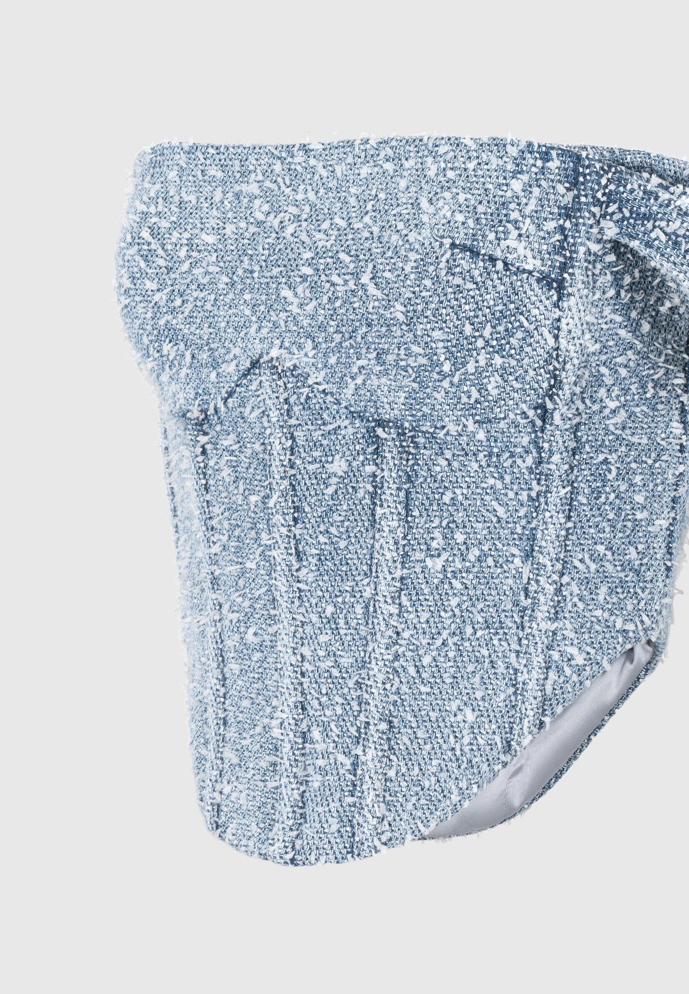 Bonnie - Boucle Denim Bardot Corset Top - Mid Blue Female Product Image