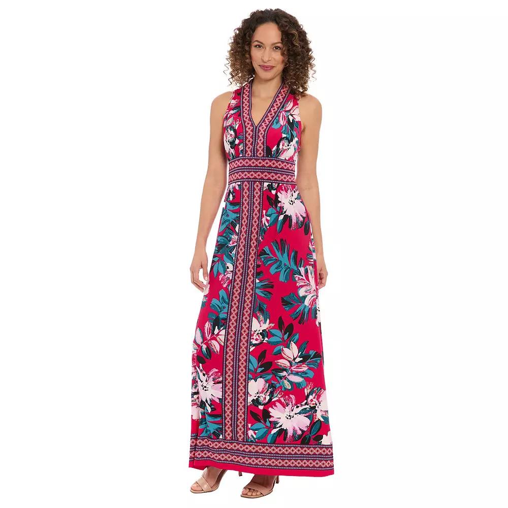 Women's London Times Floral Print Sleeveless V-Neck Flowy Maxi Dress, Size: 12, Pink Product Image
