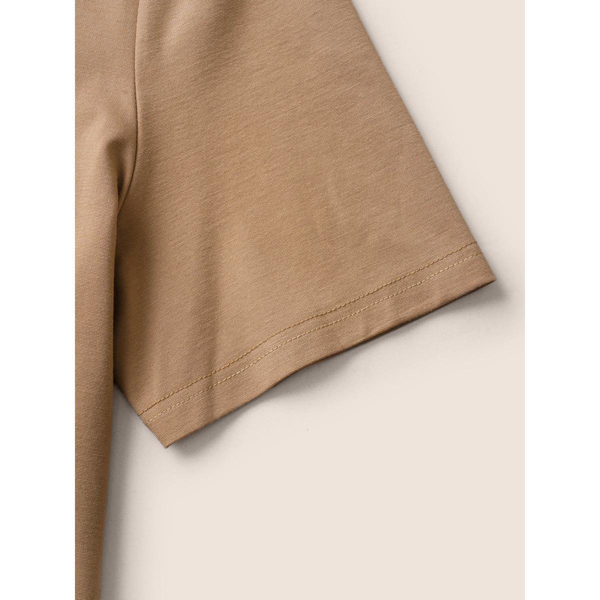 Plus Size Basic Solid Round Neck T-shirt LightBrown Women Basics Non Plain Round Neck Everyday T-shirts BloomChic 14-16/1X Product Image