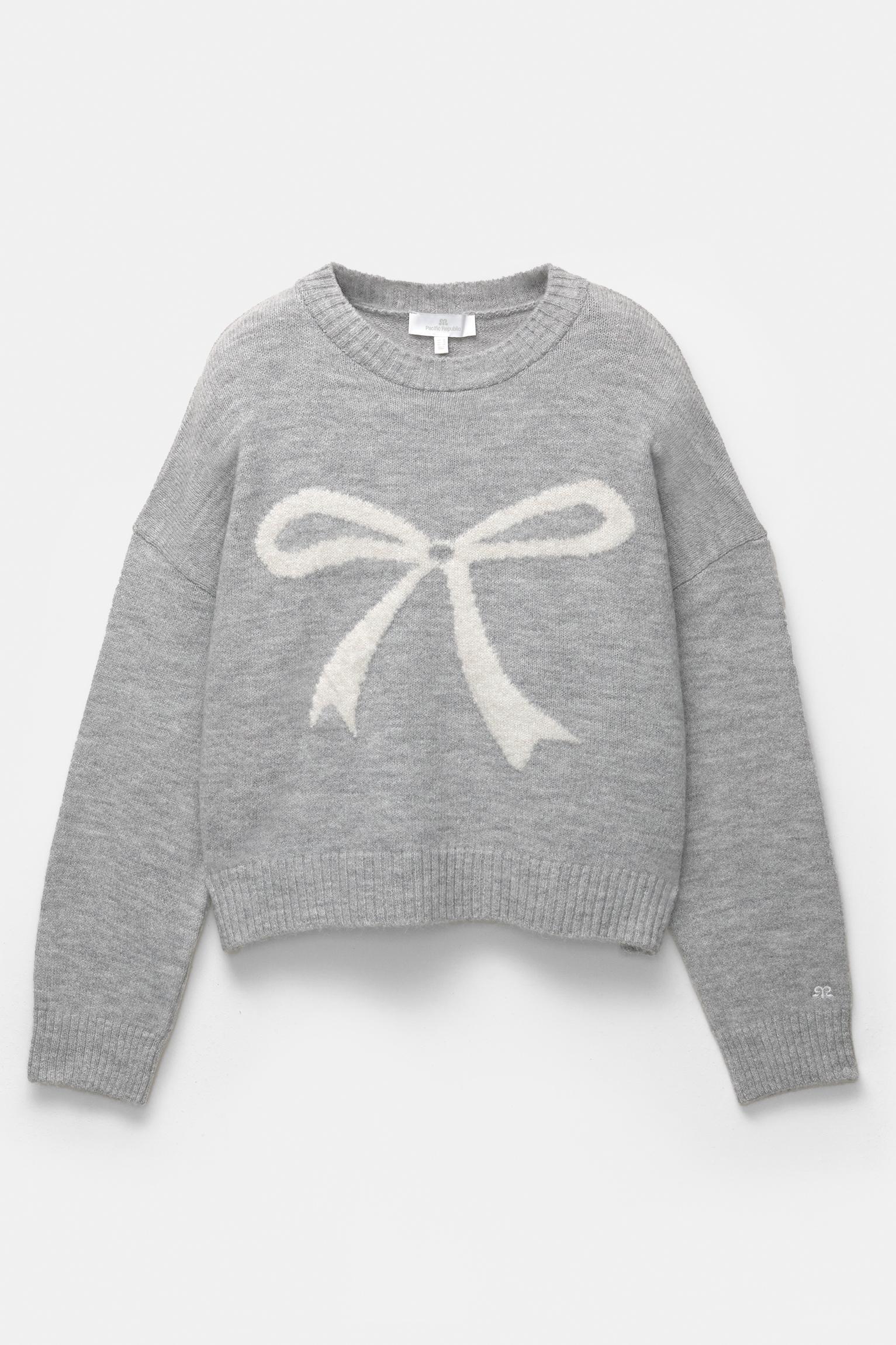 Graphic knit sweater with bow Product Image