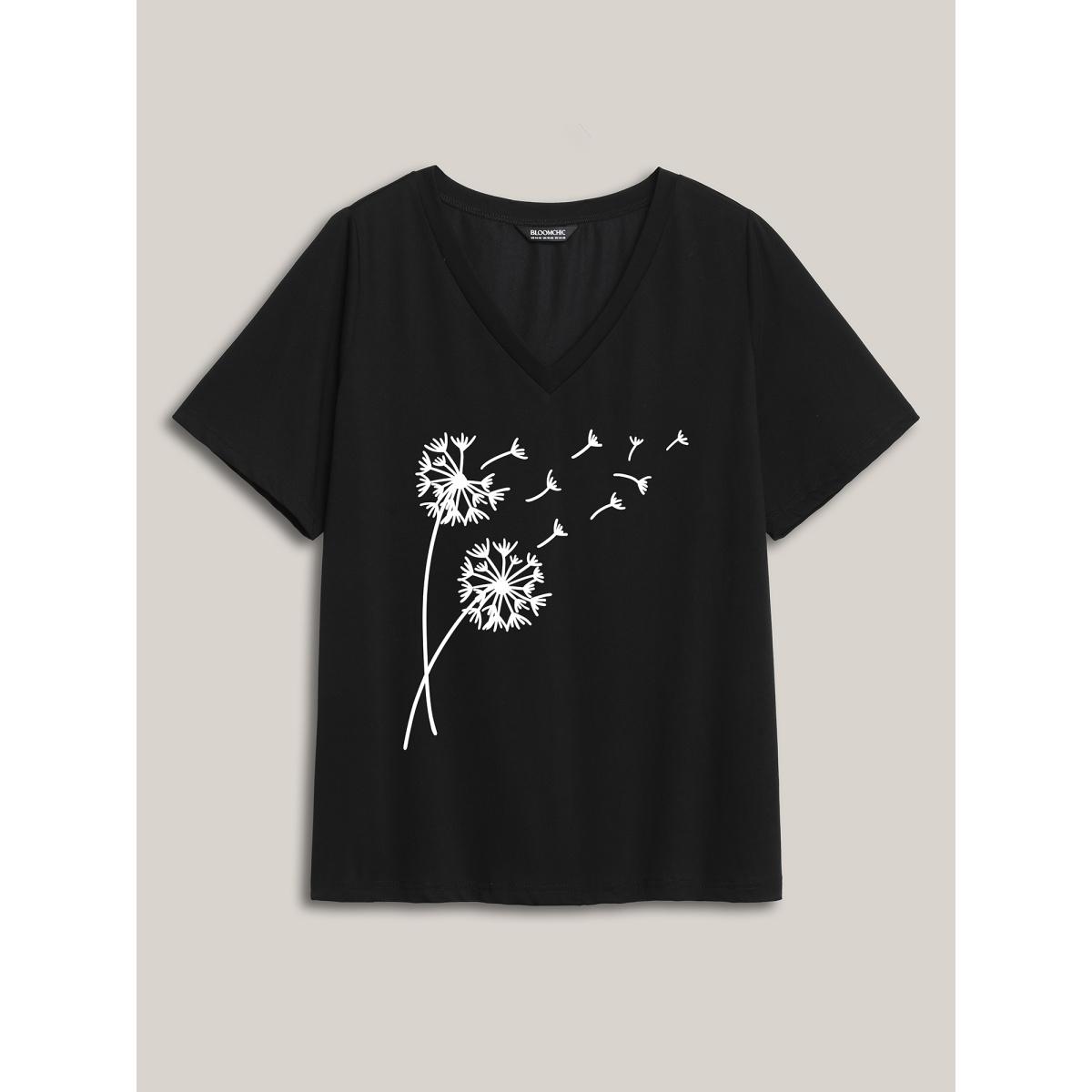Plus Size Wishing Dandelions V-Neck T-Shirt Black Women Non Natural Flowers V-neck Everyday-Casual T-shirts BloomChic 30/6X Product Image
