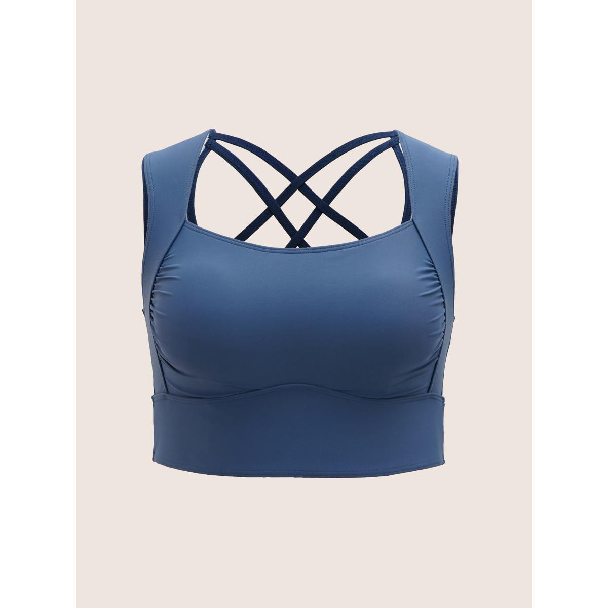 Plus Size Square Neck Ruched Back Crisscross Swim Top Women's Swimwear Aegean Beach Gathered High stretch Skinny Square Neck Curve Swim Tops BloomChic 18-20/2X Product Image