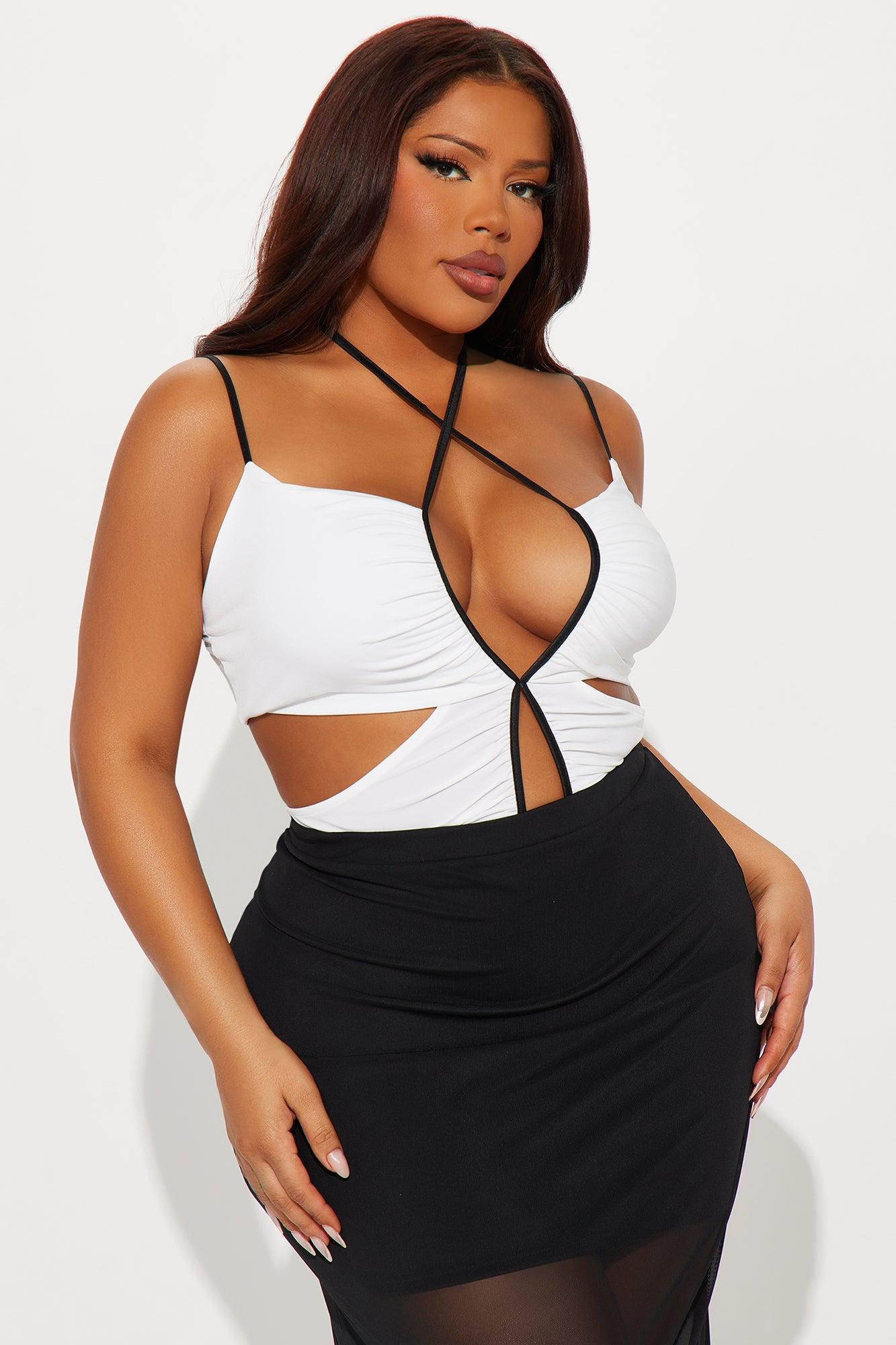 Off The Hook Ruched Cut Out Bodysuit - White Female Product Image
