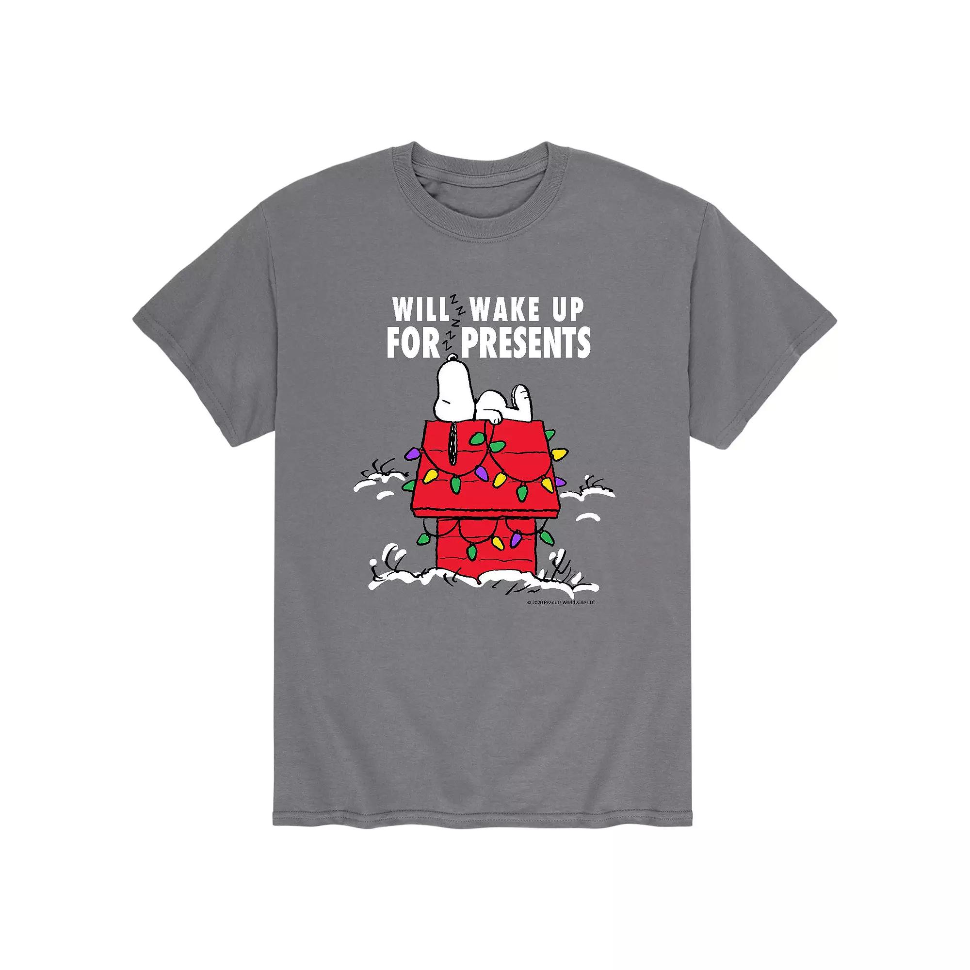 Men's Peanuts Wake For Presents Tee, Size: Large, Grey Product Image
