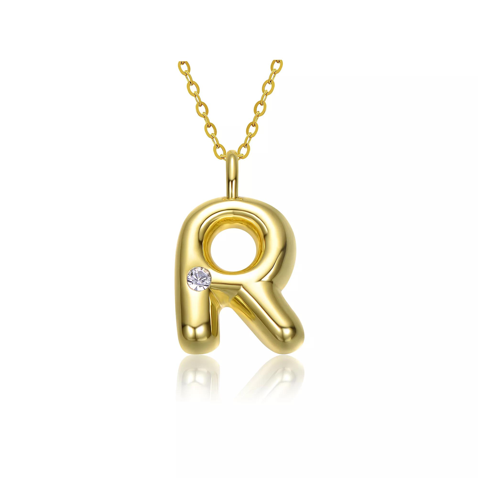 14k Gold Plated Bubble Initial Pendant Necklace, Womens Gold Tone R Product Image
