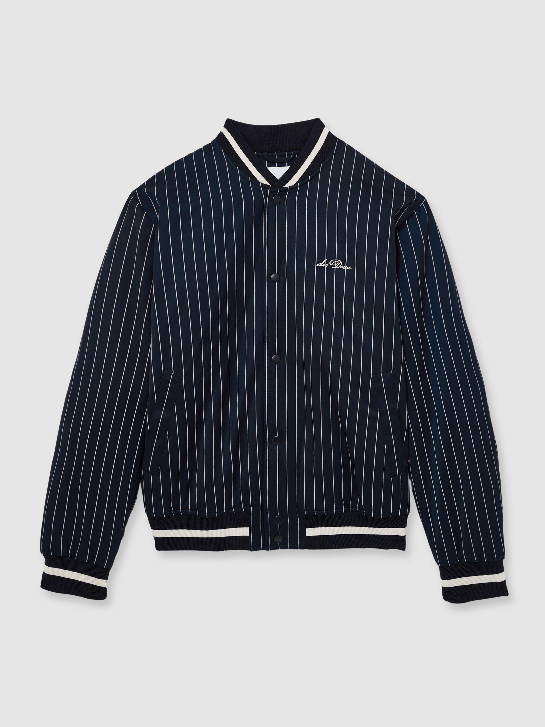 Les Deux Technical Varsity Jacket in Navy Stripe Product Image