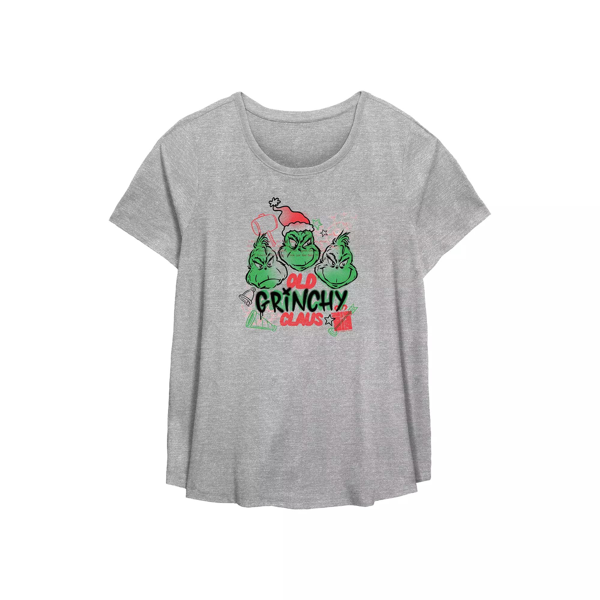Plus Size Dr. Seuss Old Grinchy Claus Flowy Graphic Tee, Women's, Size: 2XL, Grey Gray Product Image