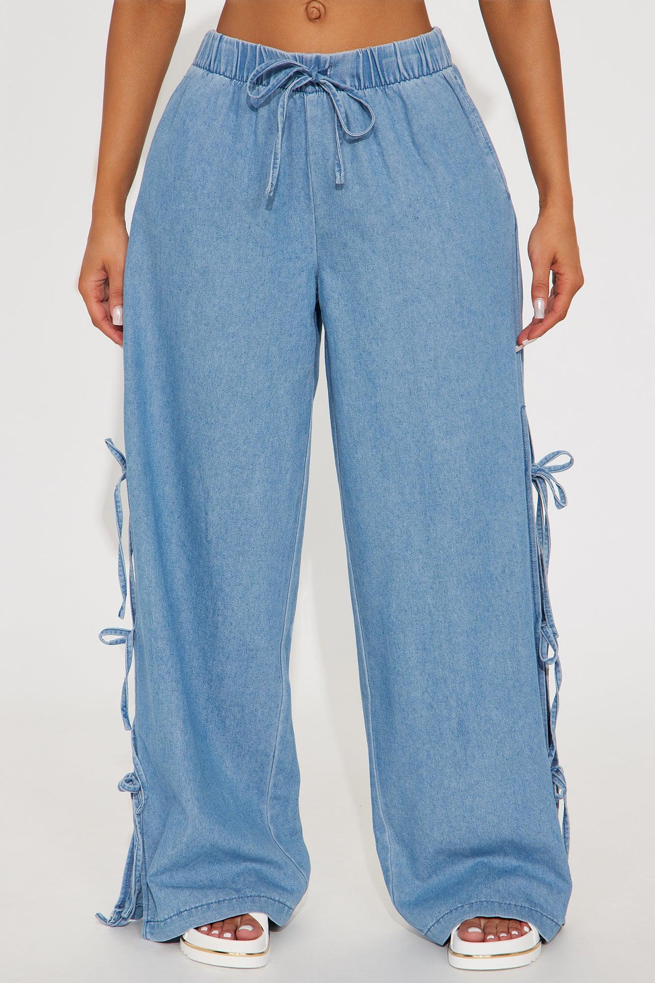 Lust For Bows Chambray Wide Leg Jeans - Medium Wash Female Product Image