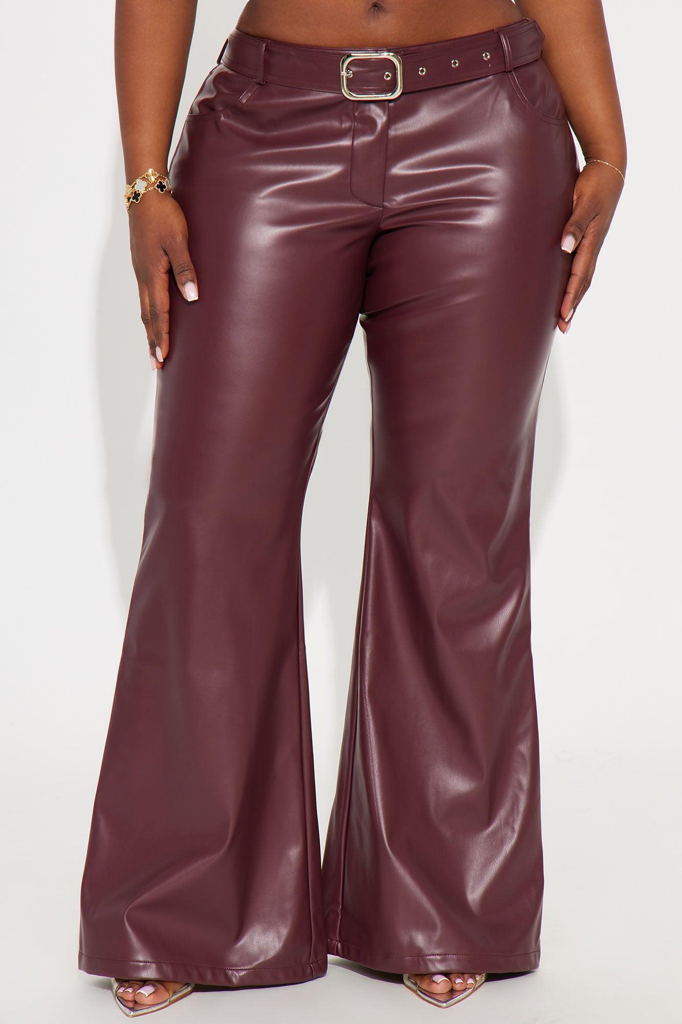 Can't Forget Me Faux Leather Belted Wide Leg Pant 33 - Wine Female Product Image