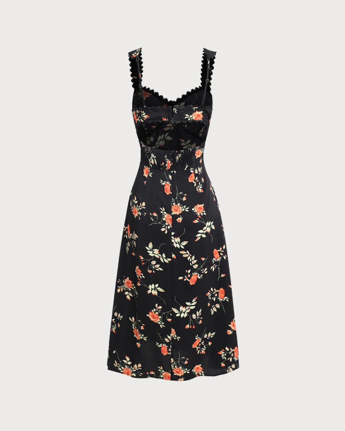 Black Floral Shirred Slip Maxi Dress Product Image