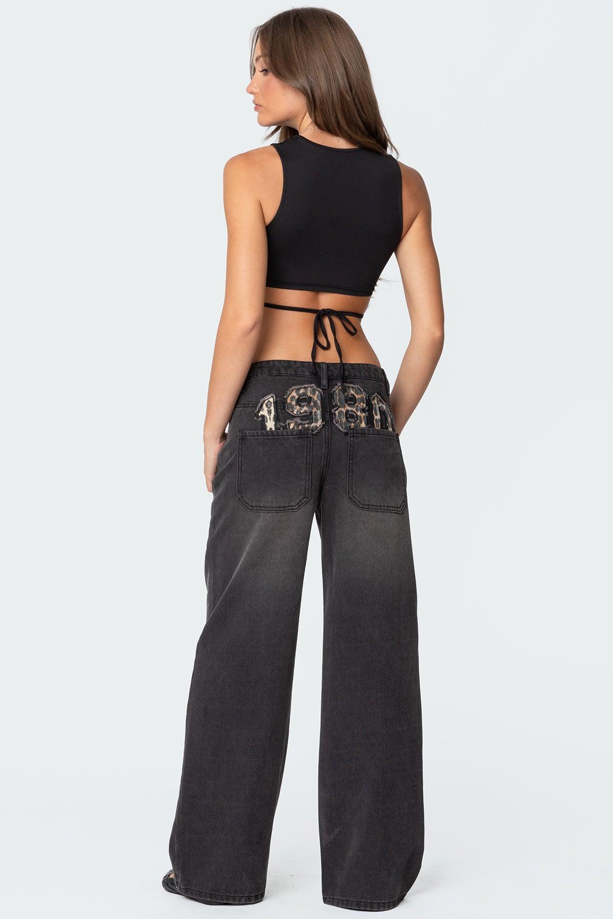 1980 Leopard Patch Low Rise Baggy Jeans Product Image