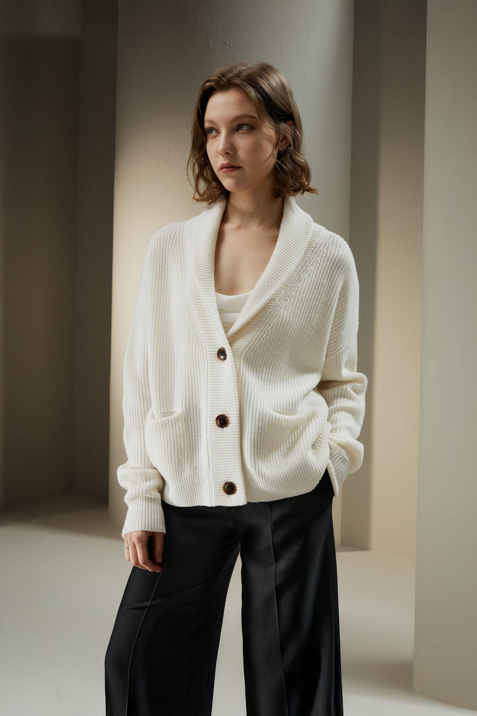 Wool-Cashmere Blend Shawl Collar Cardigan Product Image