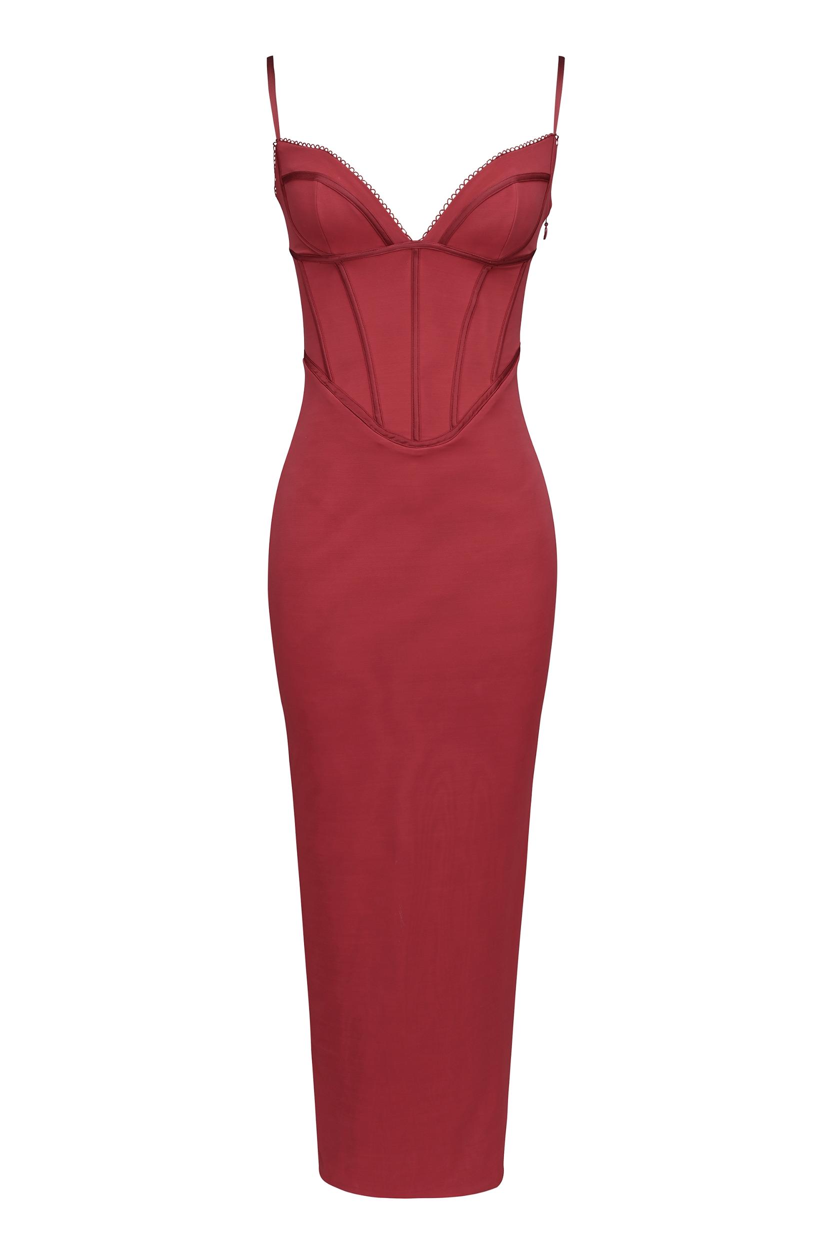 Romy  wine mesh bodycon maxi dress Product Image