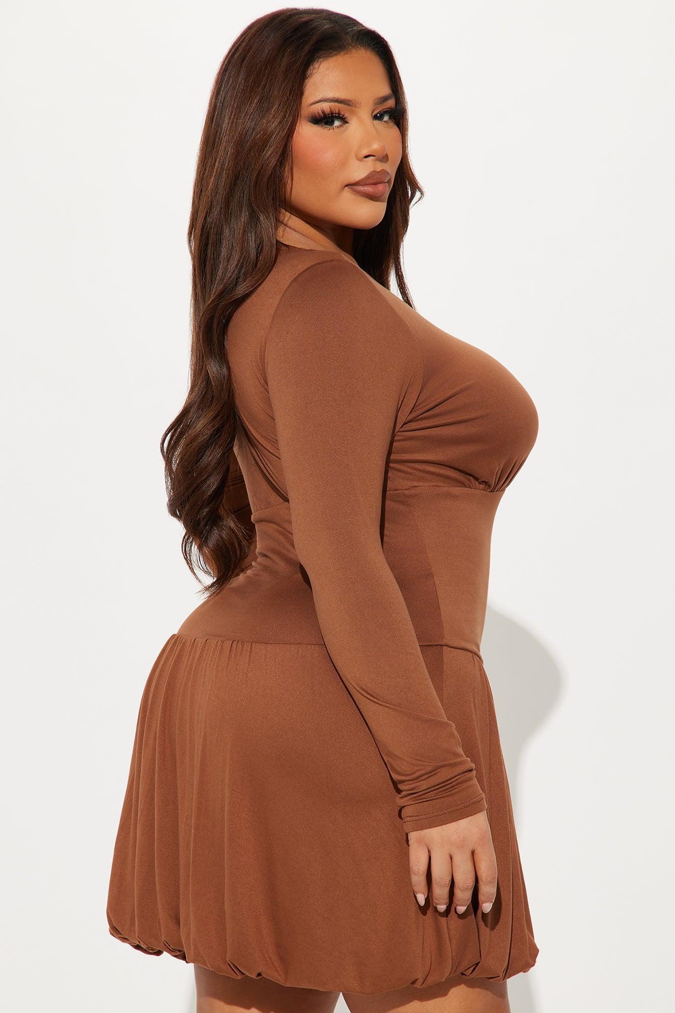 Sweet Trip Bubble Mini Dress - Brown Product Image