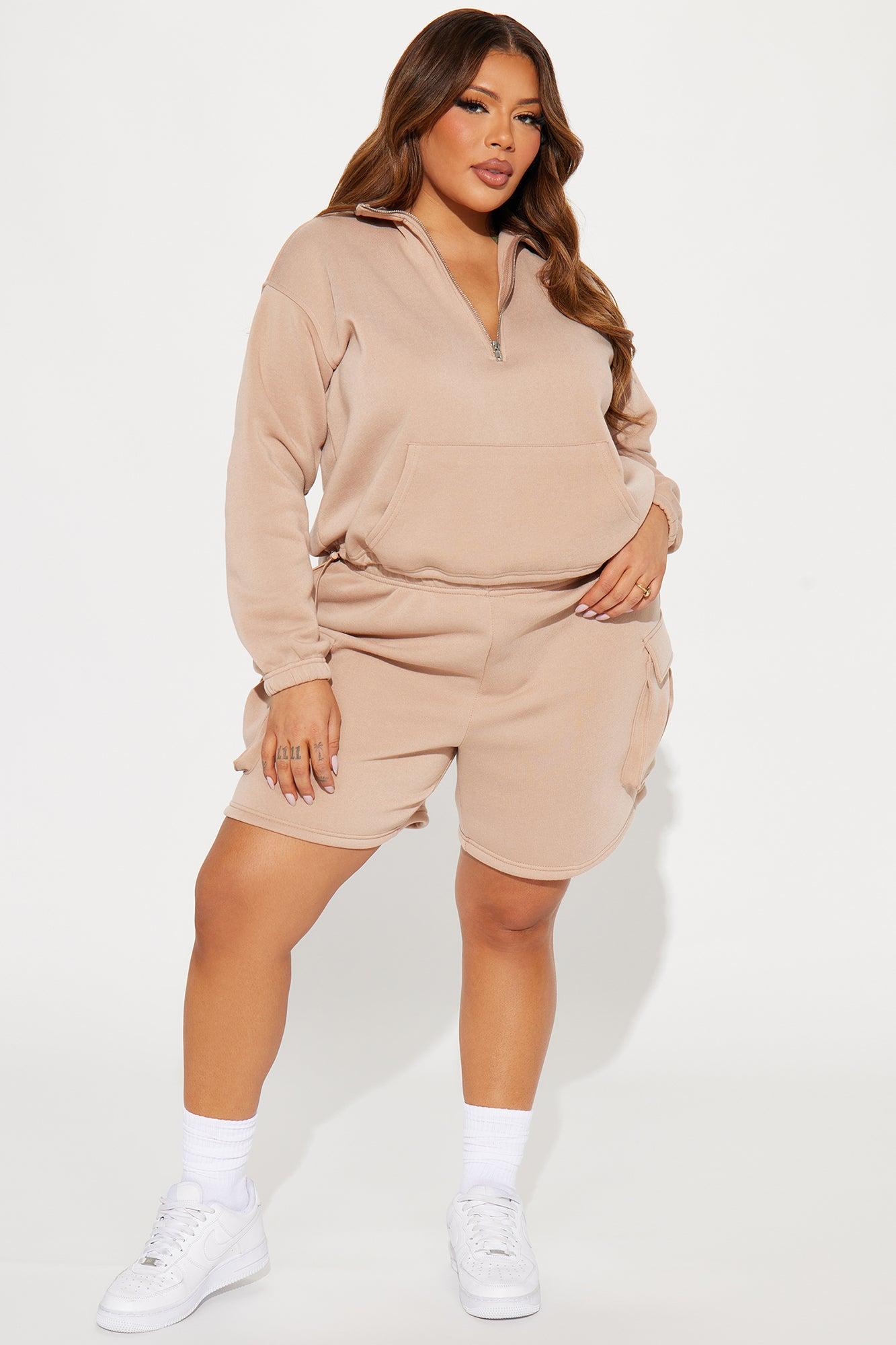 Carrie Fleece Cargo Short Set - Taupe Product Image