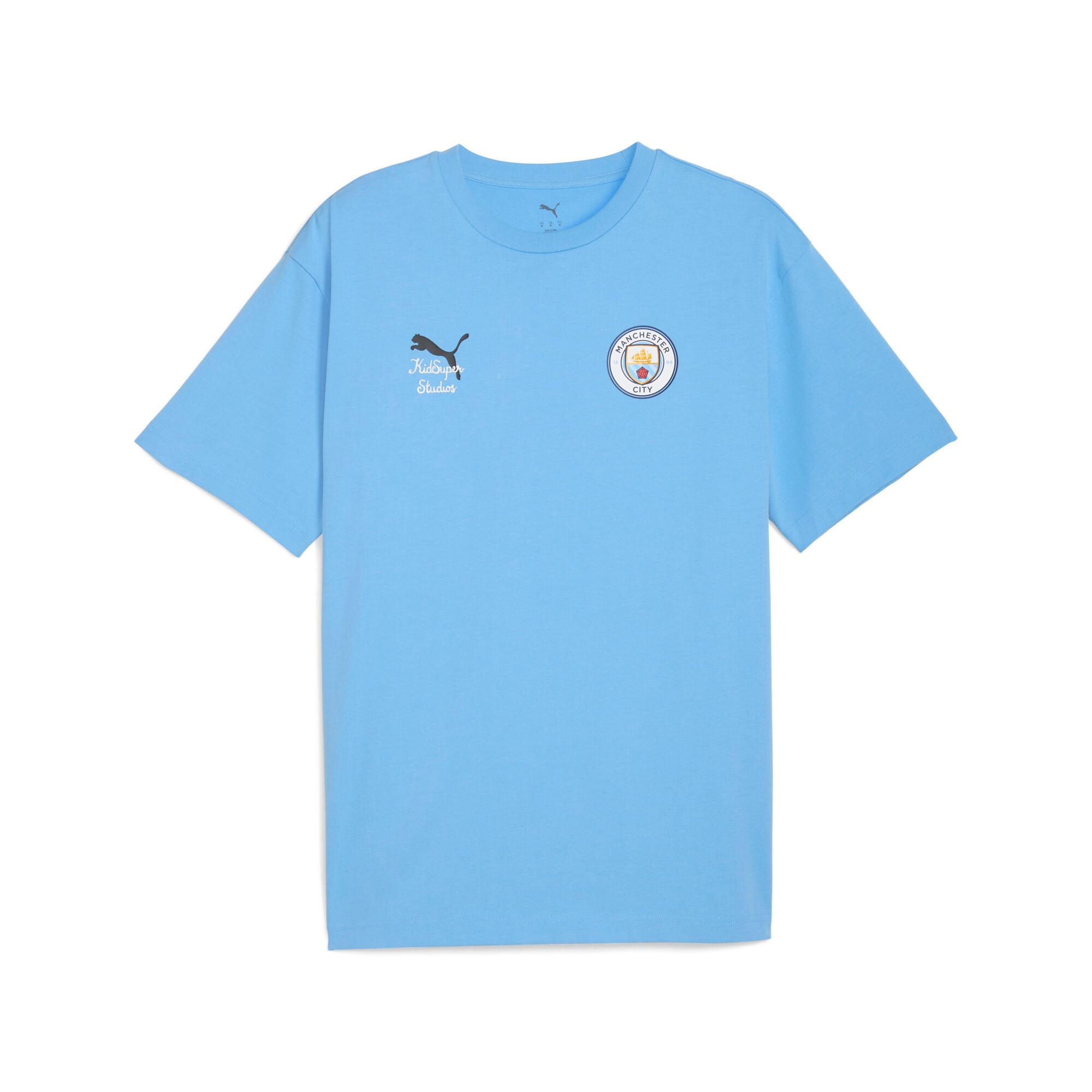 PUMA KIDSUPER x MANCHESTER CITY Graphic T-Shirt Men in Team Light Blue/Black Product Image