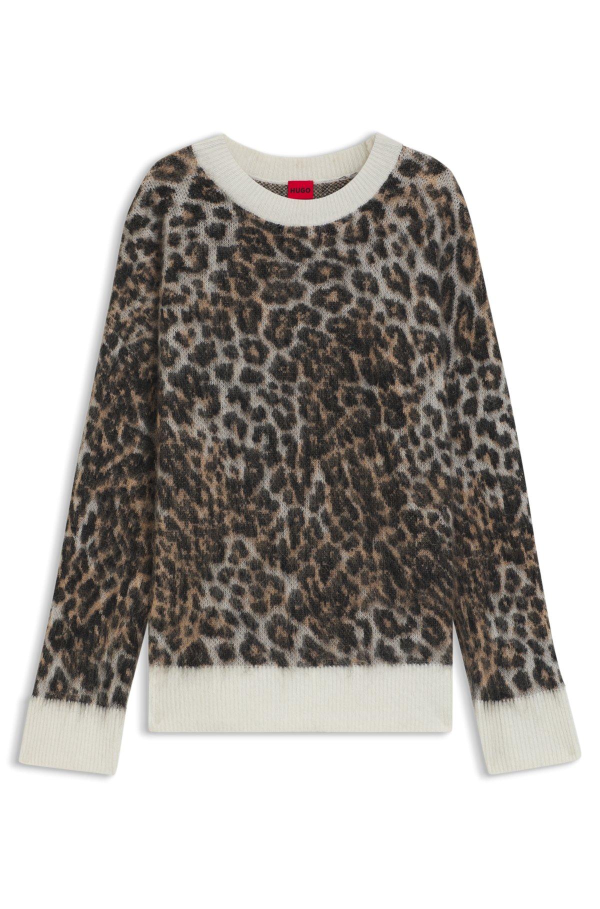 Loose-fit knitted sweater with leopard jacquard Product Image