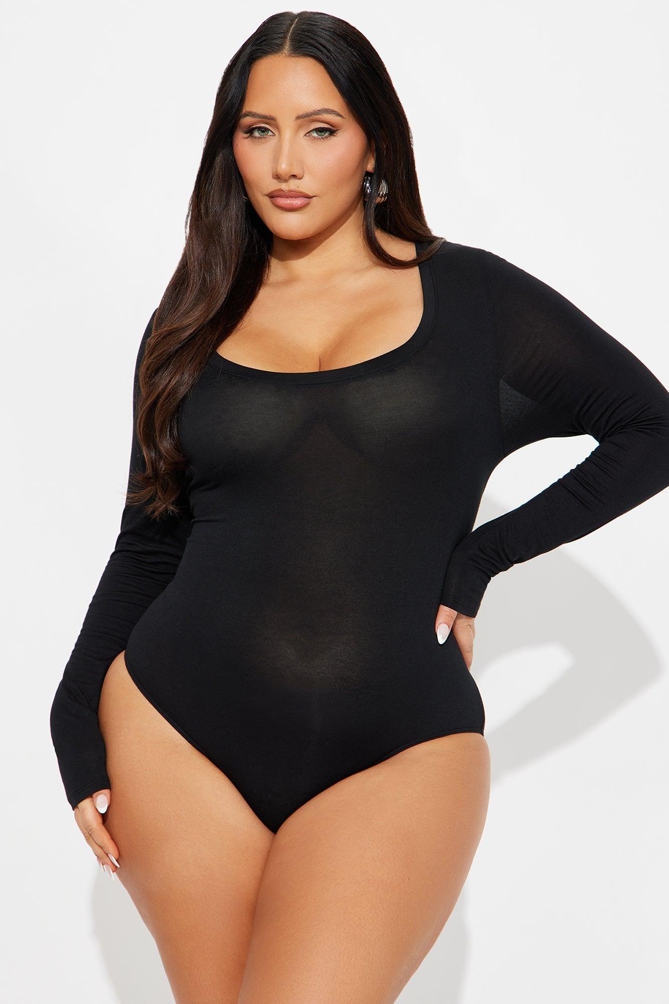 Marlene Scoop Neck Long Sleeve Bodysuit - Black Female Product Image
