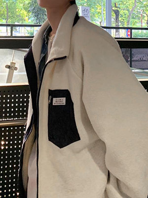 Men's Contrast Color Lambswool Zip Up Jacket Product Image