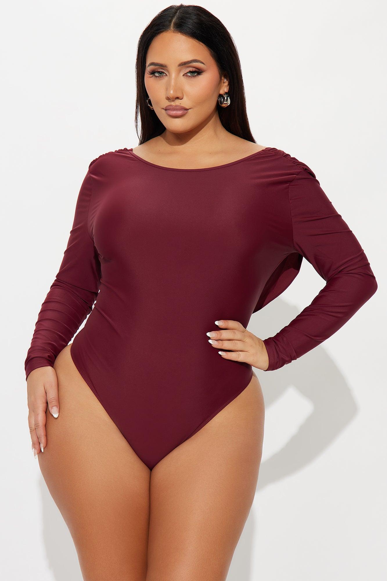 Sabrina Long Sleeve Open Bodysuit - Burgundy Female Product Image