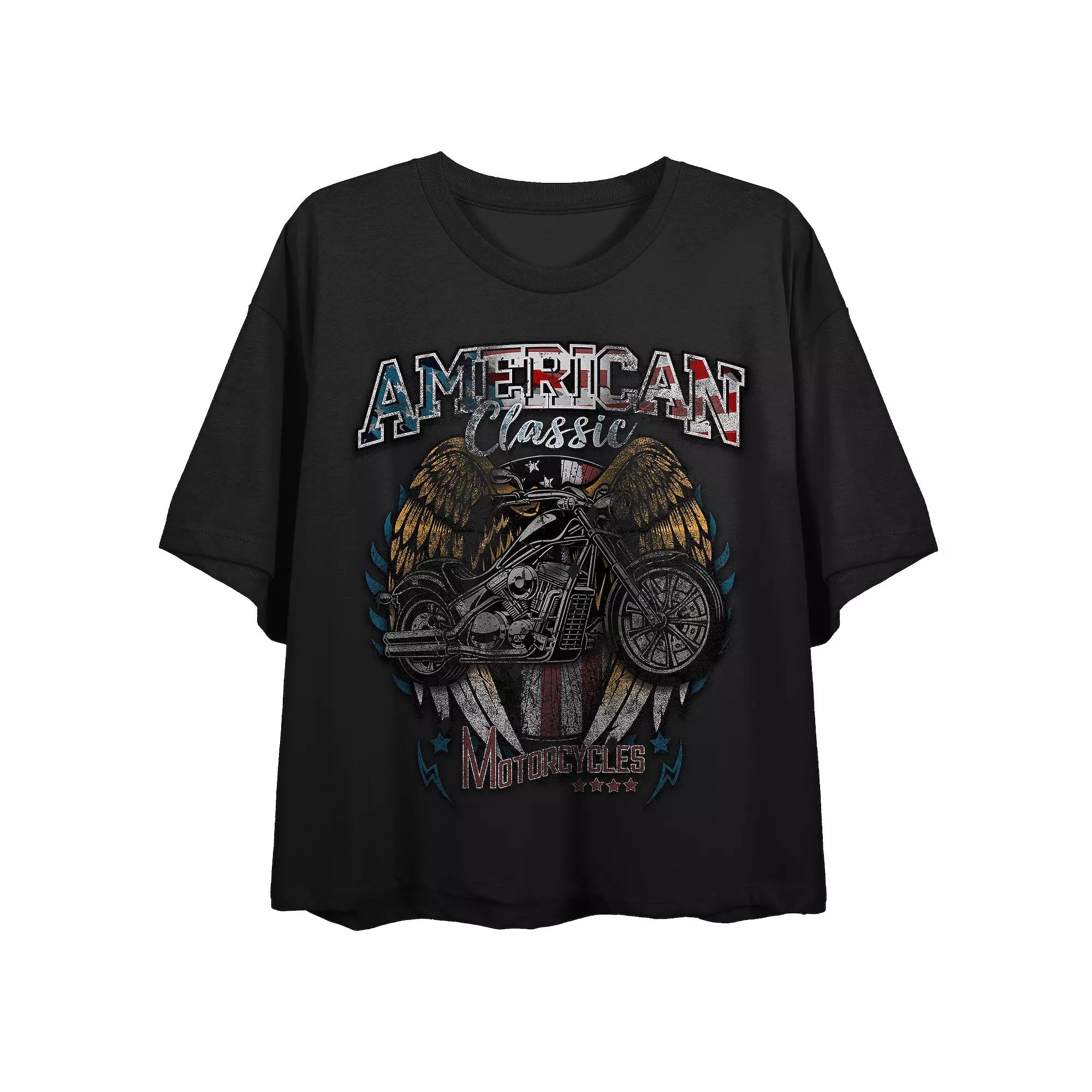 Juniors American Classic Motorcycles Faded Crewneck Boxy Graphic Tee, Girl's,  Product Image