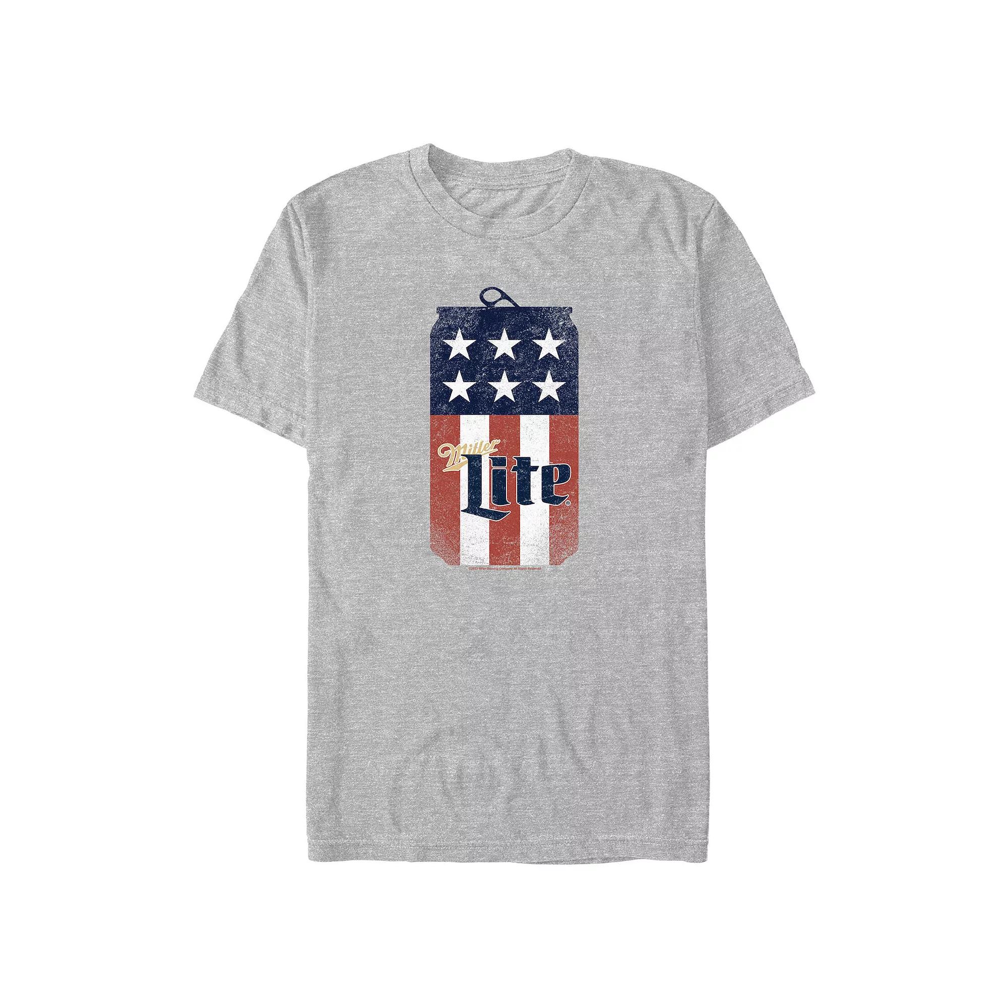 Men's Coors Light MILLER LITE FLAG CAN Graphic Tee, Size: Large, Athletic Grey Product Image