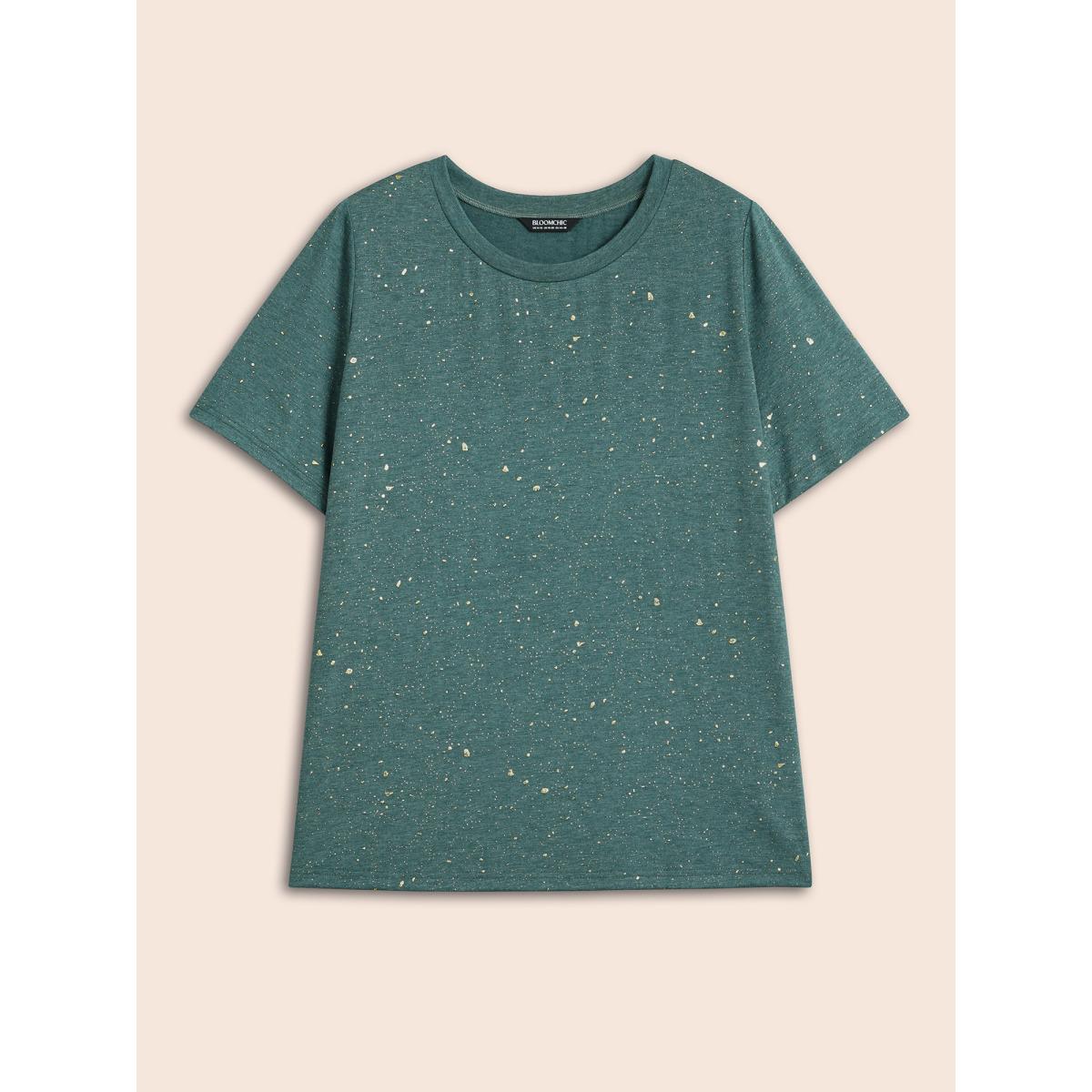 Plus Size Plain Textured Round Neck T-shirt Emerald Women Casual Non Non Everyday T-shirts BloomChic 18-20/2X Product Image