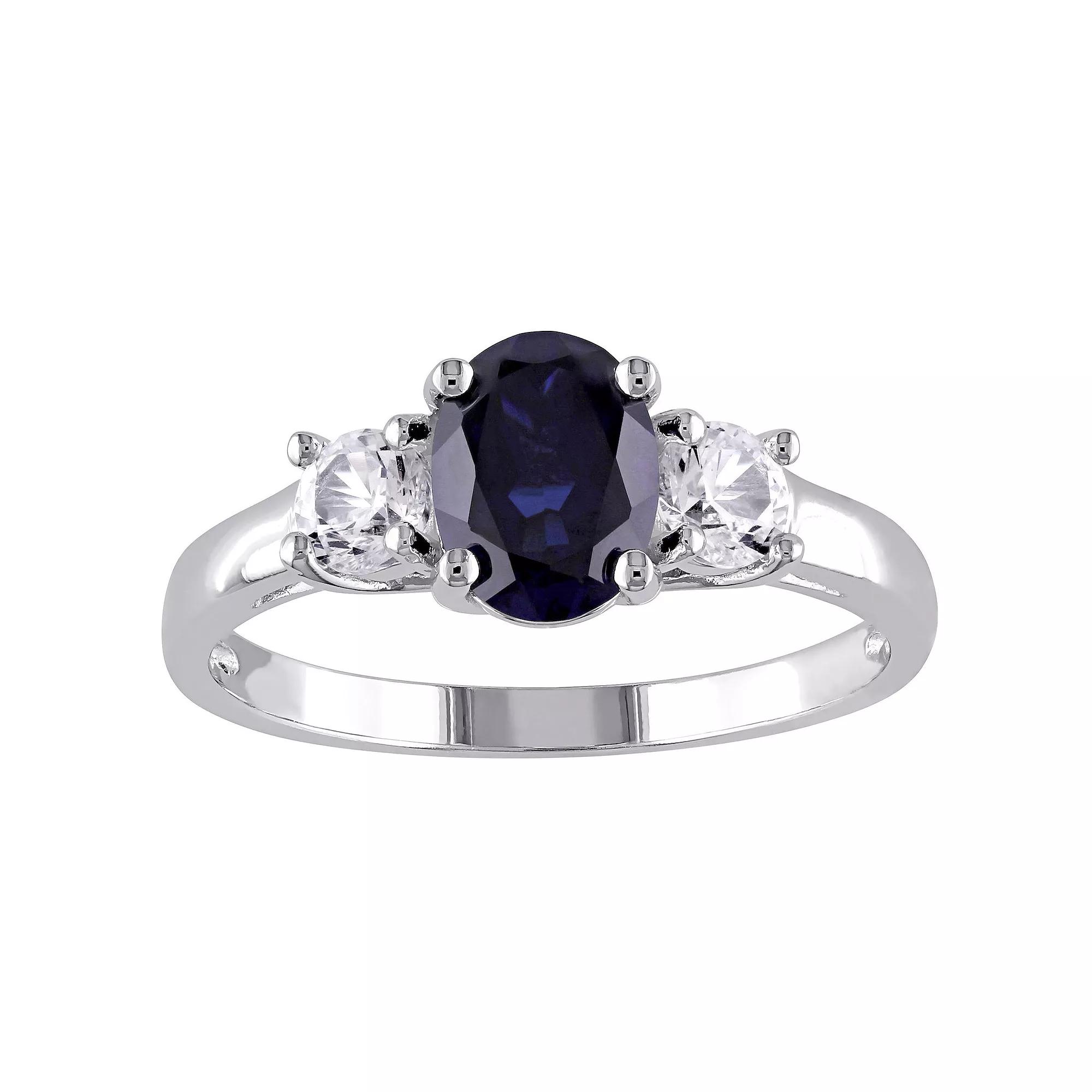 Stella Grace Sterling Silver Lab-Created Blue & White Sapphire 3-Stone Ring, Women's, Size: 7 Product Image