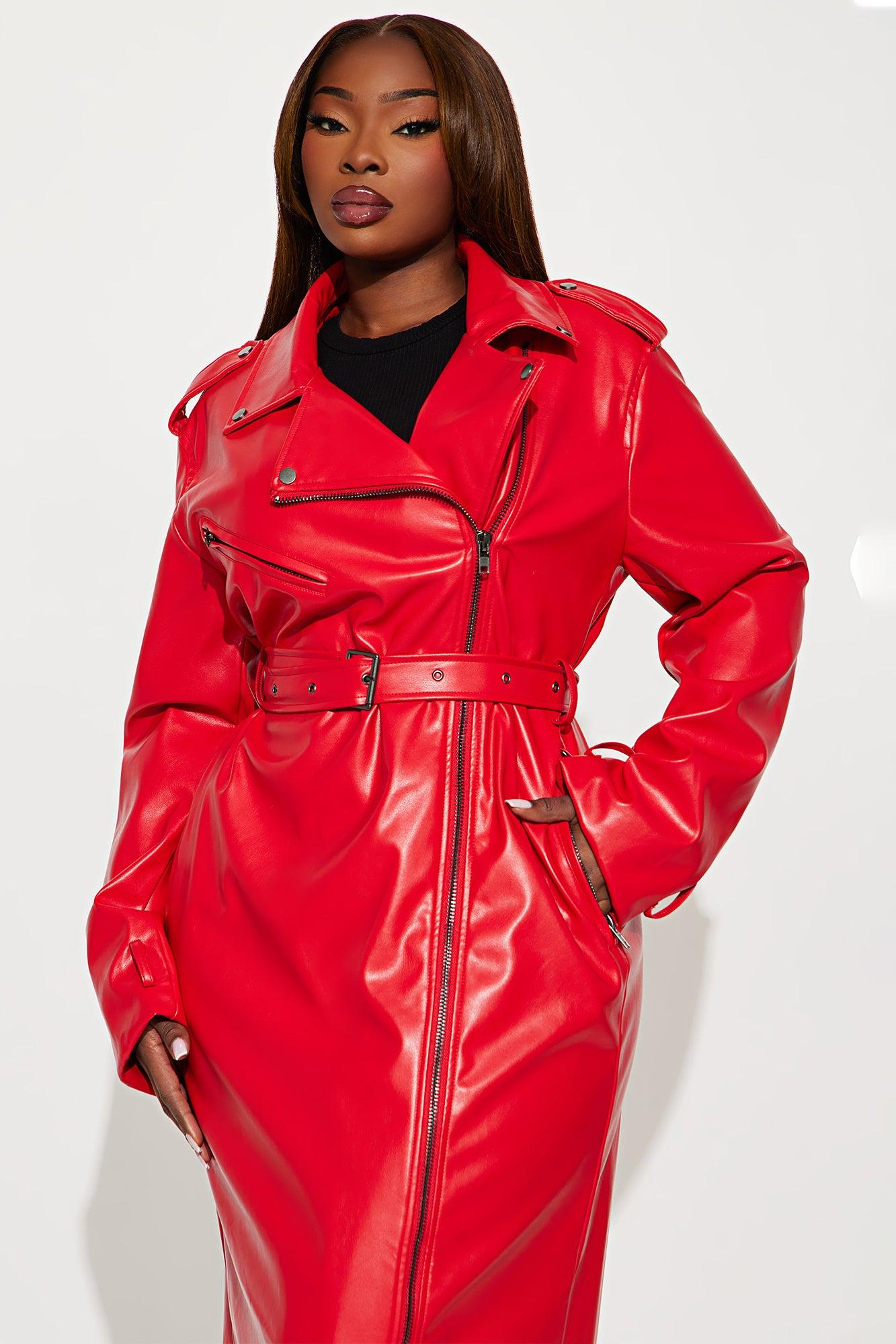 Late Night Drives Faux Leather Coat - Red Female Product Image