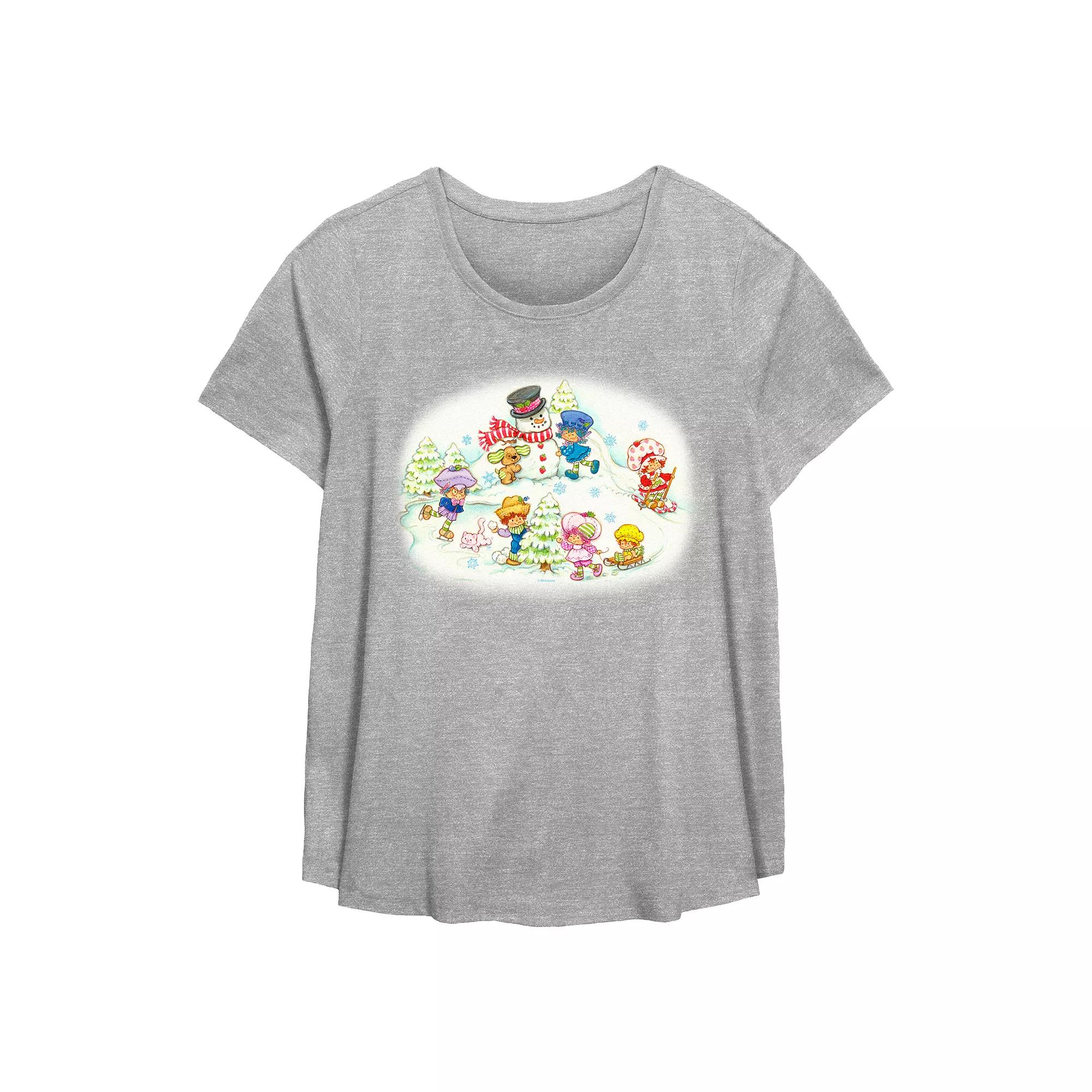 Plus Size Strawberry Shortcake Winter Fun Flowy Graphic Tee, Women's, Size: 5XL, Grey Gray Product Image
