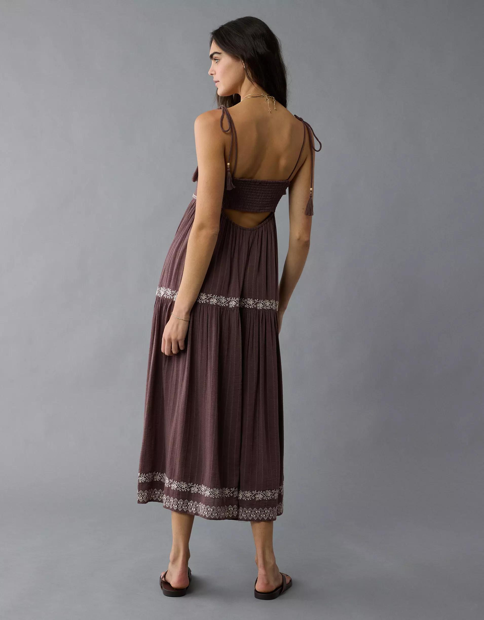 AE Empire Waist Embroidered Midi Dress Product Image