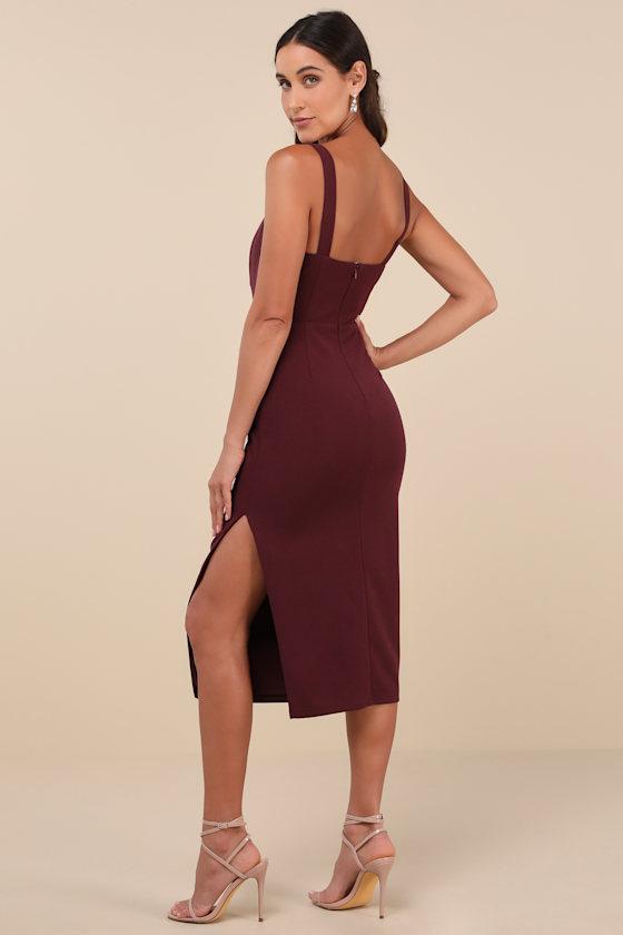 Vibrant Allure Plum Square Neck Sleeveless Bodycon Midi Dress Product Image