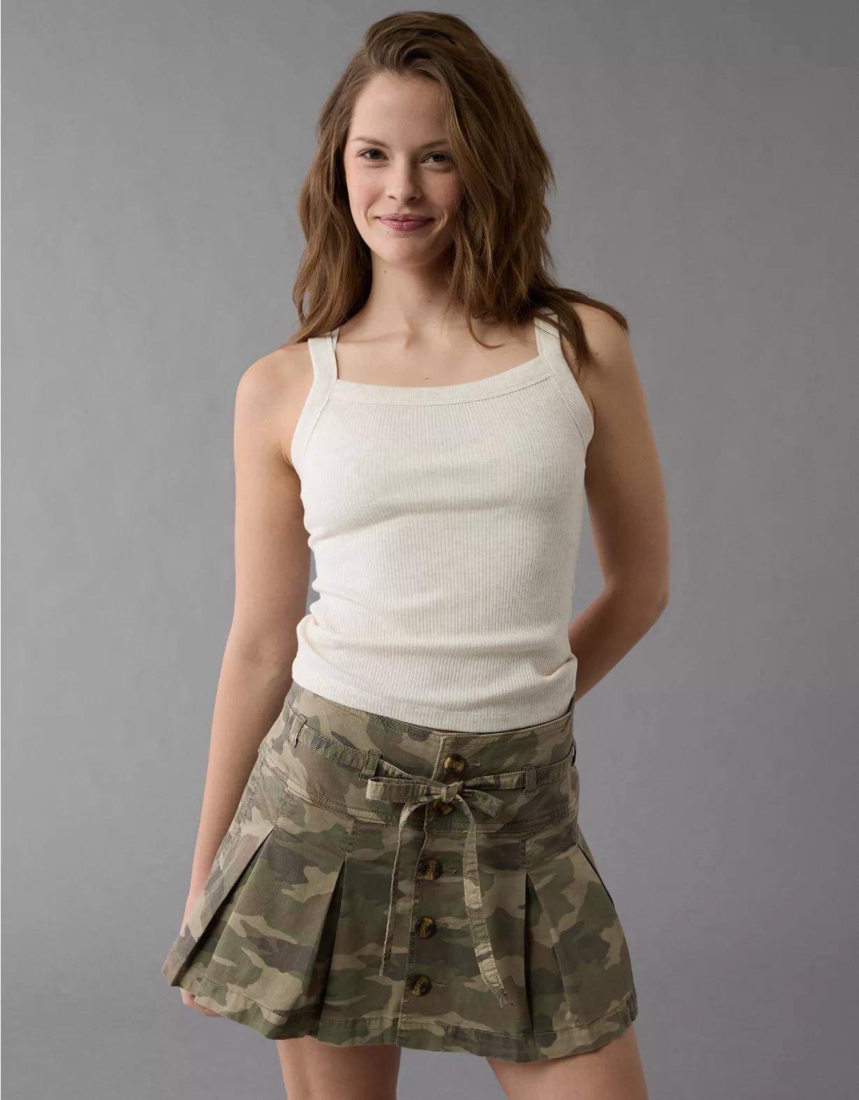 AE Stretch Low-Rise Pleated Camo Mini Skort Product Image