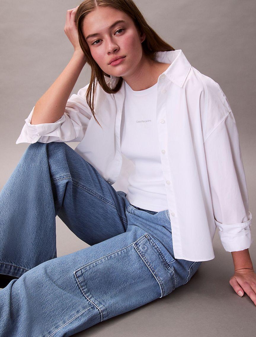 Tencel Blend Wide Leg Cargo Jeans Product Image