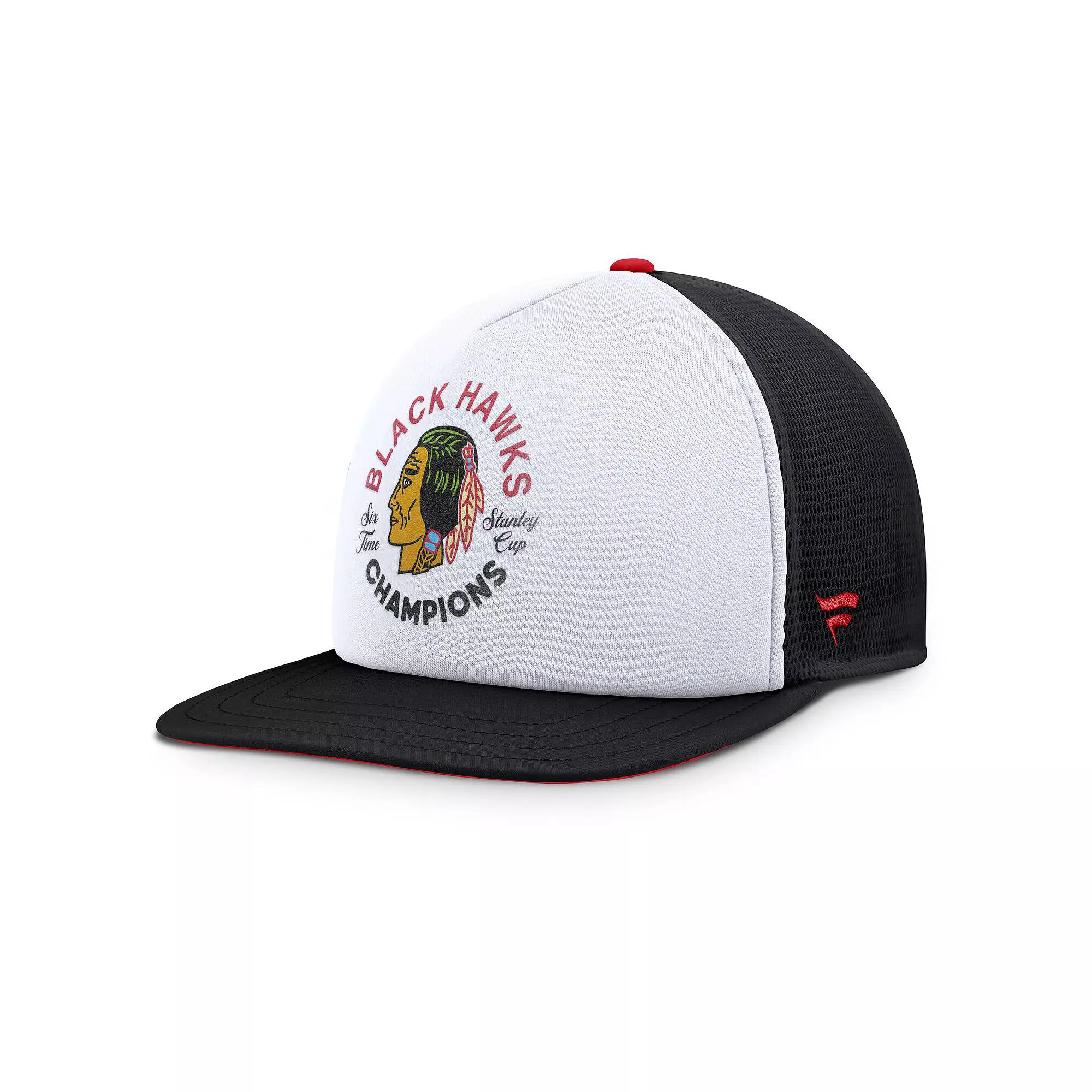 Men's Fanatics White/Black Chicago Blackhawks Decades Collection Foam Front Snapback Hat Product Image