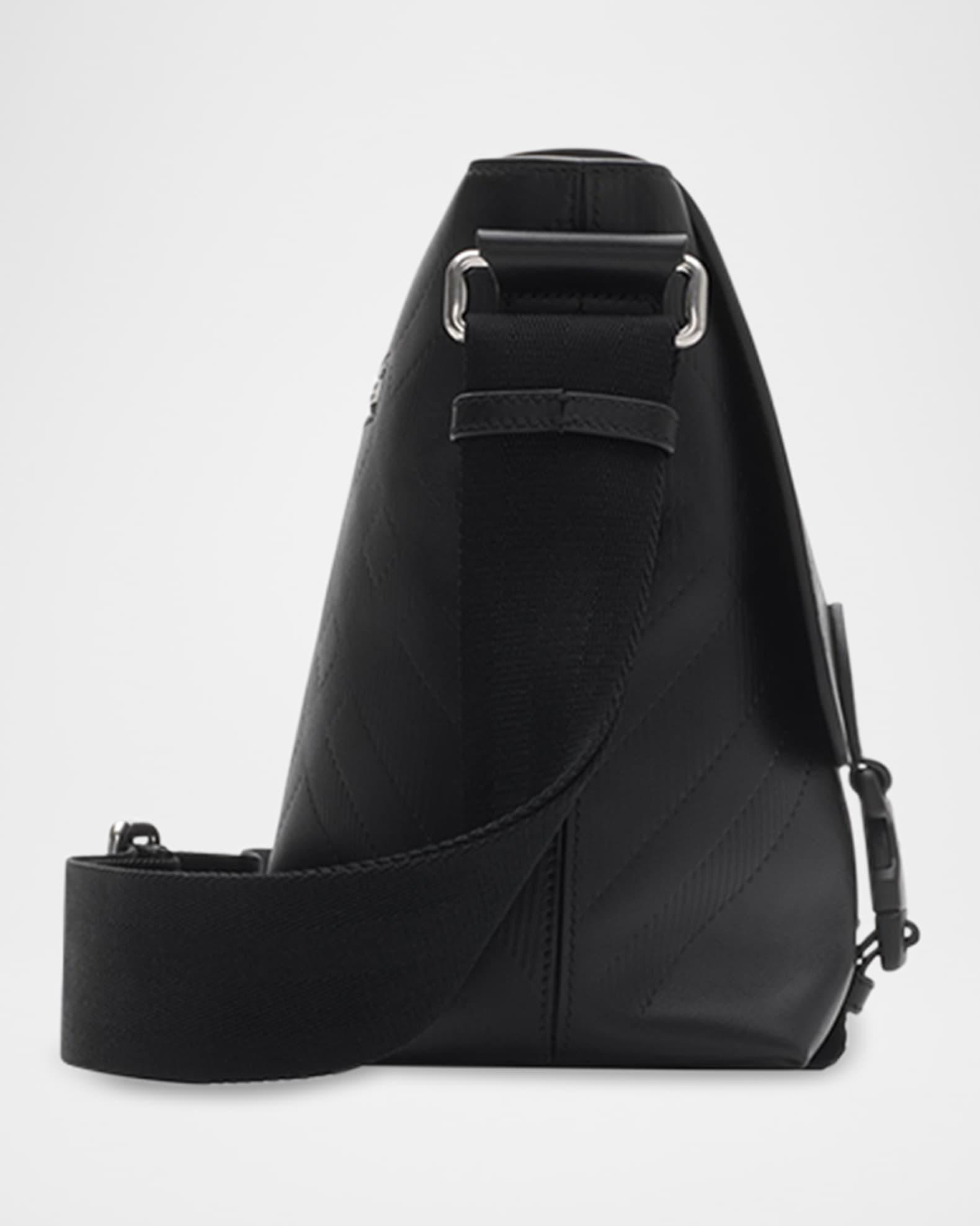 Men's Check Embossed Leather Messenger Bag Product Image