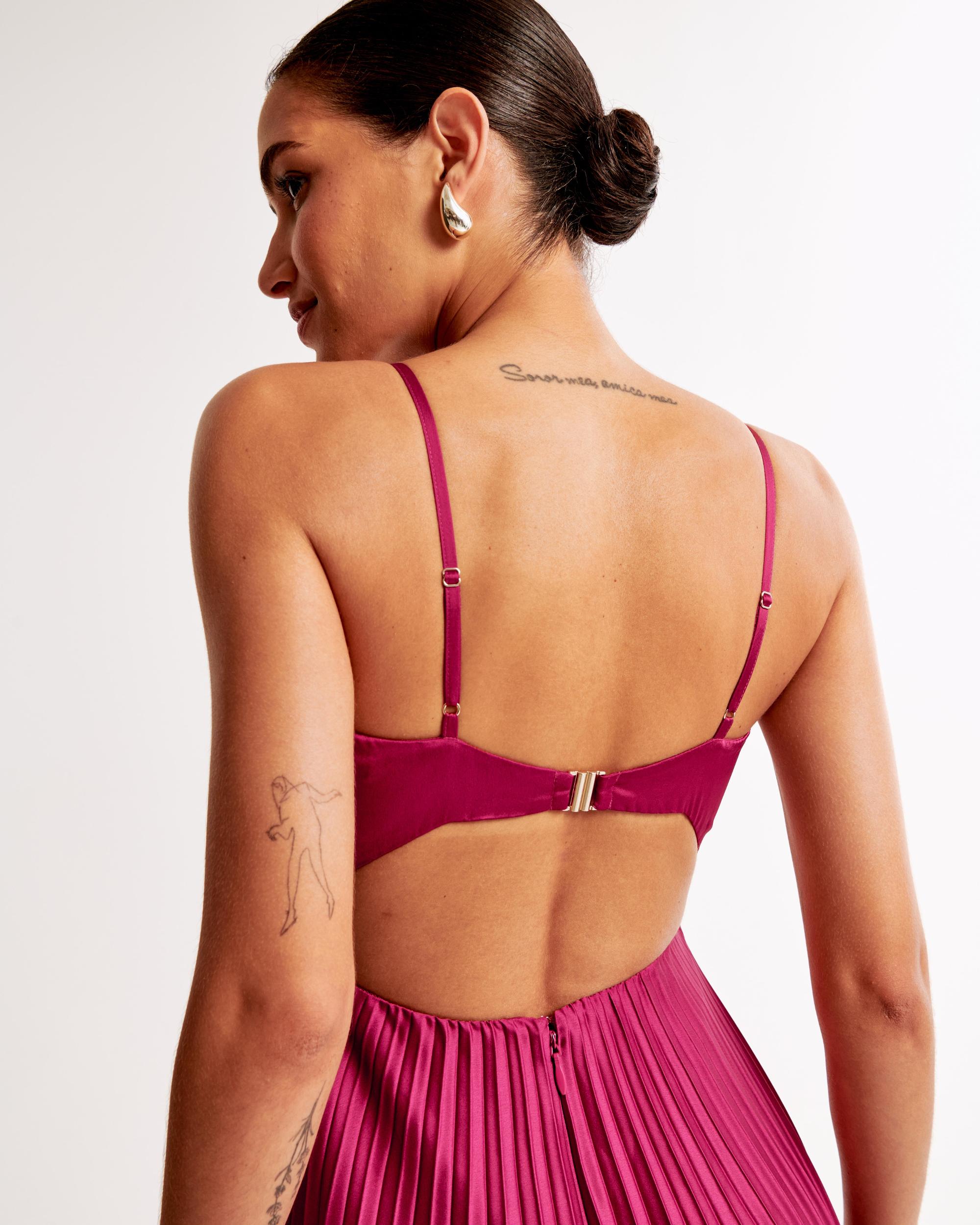 The A&F Giselle Clasp-Back Pleated Midi Dress Product Image