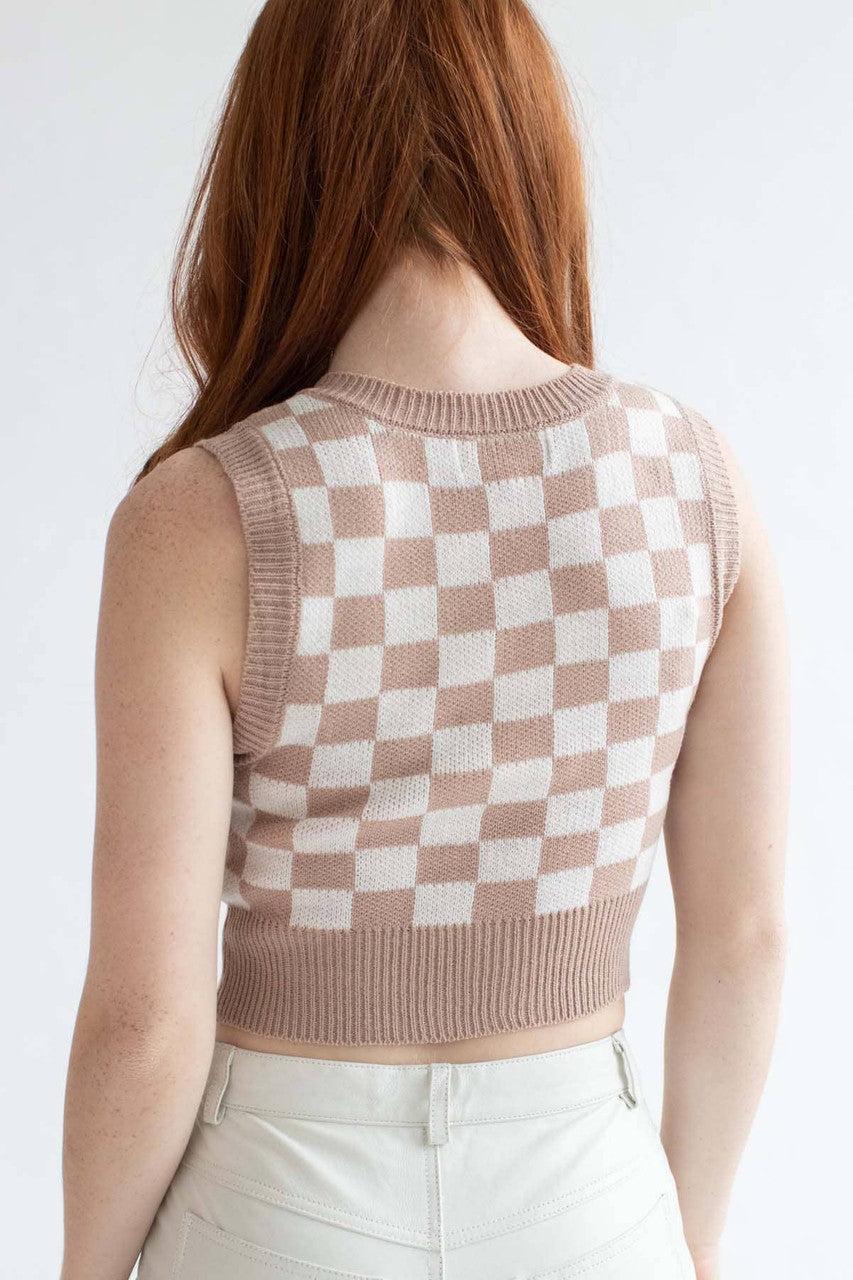 Taupe Checkered Sweater Vest Product Image