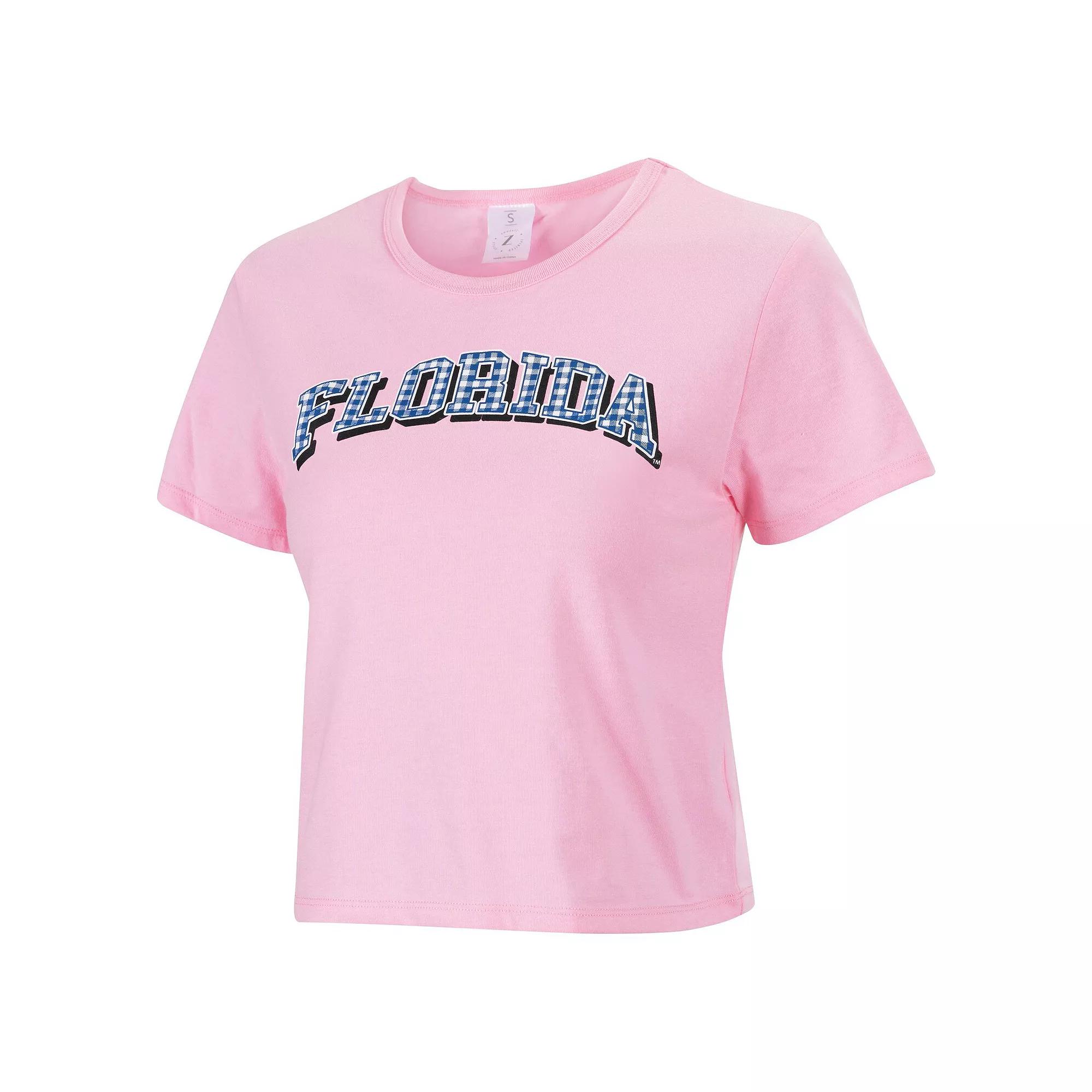 Women's ZooZatz Pink Florida Gators Gingham Logo Cropped T-Shirt,  Product Image