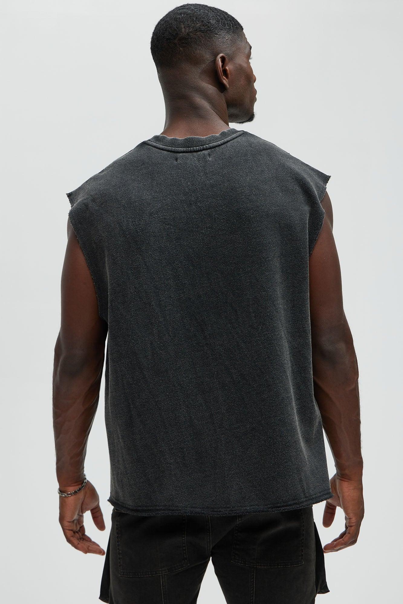 Greaser Paneled Fleece Muscle Tee - Black Wash Product Image