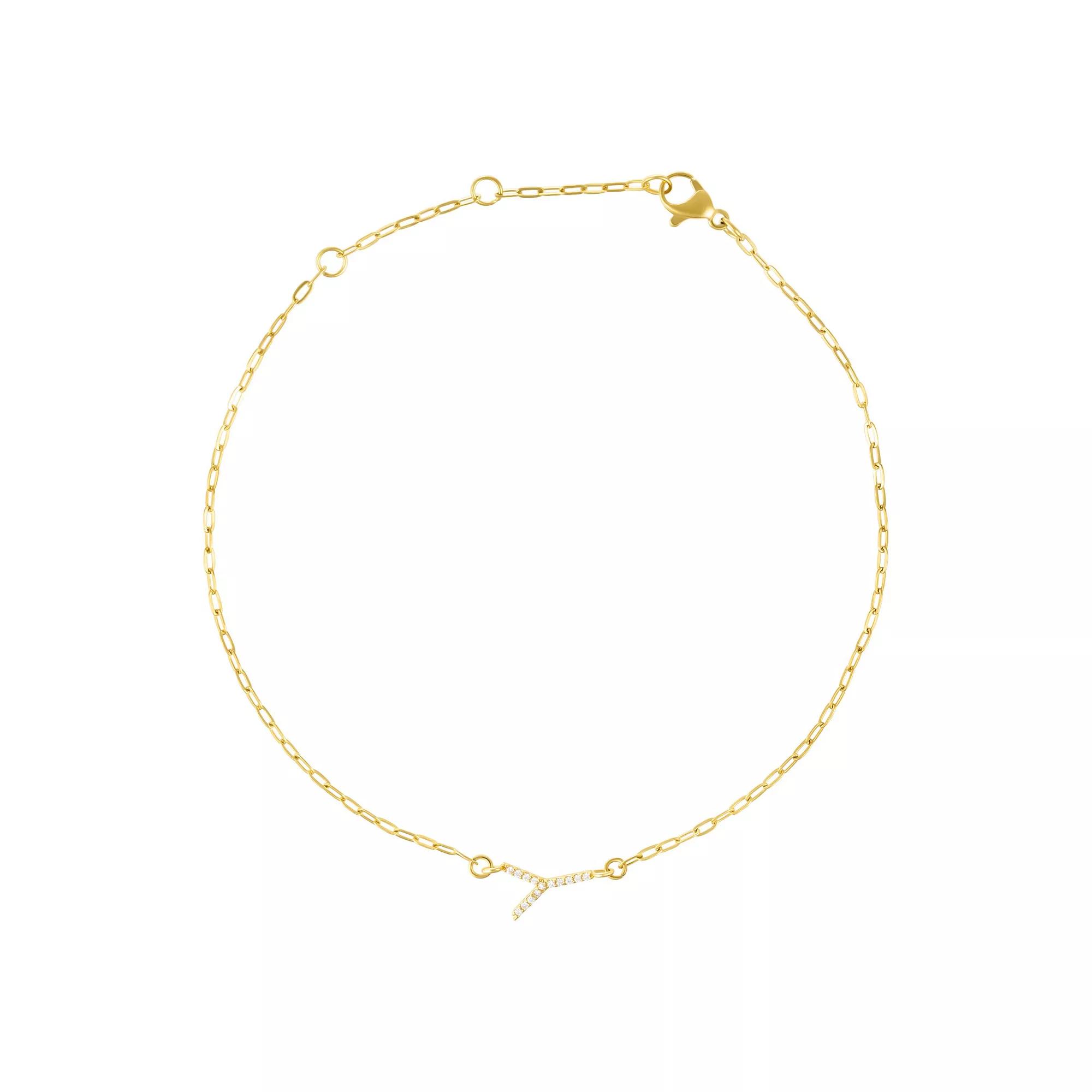 Adornia Gold Tone Cubic Zirconia Pave Sideways Initial Anklet, Women's, Size: 9-11" ADJ, Gold Tone Y Product Image