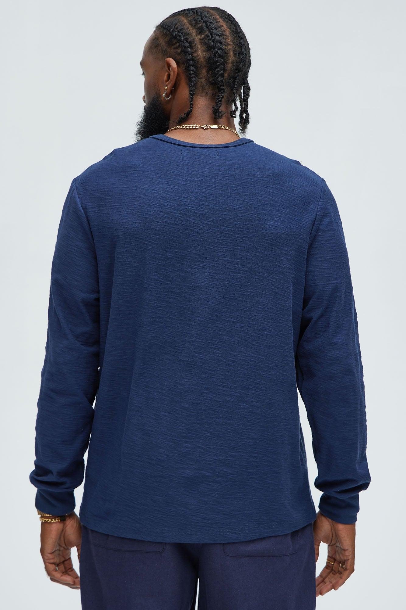 Asher Slub Texture Long Sleeve Tee - Navy Product Image