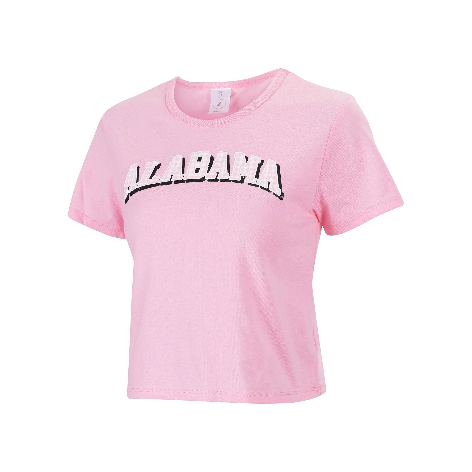 Women's ZooZatz Pink Alabama Crimson Tide Gingham Logo Cropped T-Shirt,  Product Image