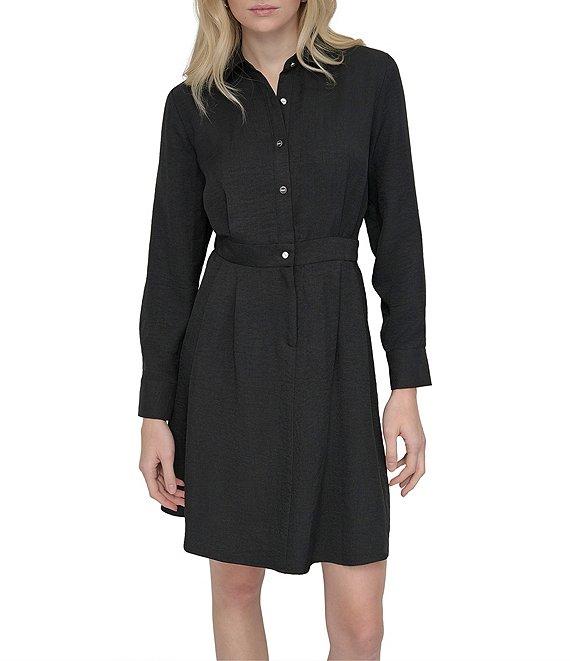 DKNY by Donna Karan Point Collar Long Sleeve Button Front Melange Washer Shirtdress Product Image