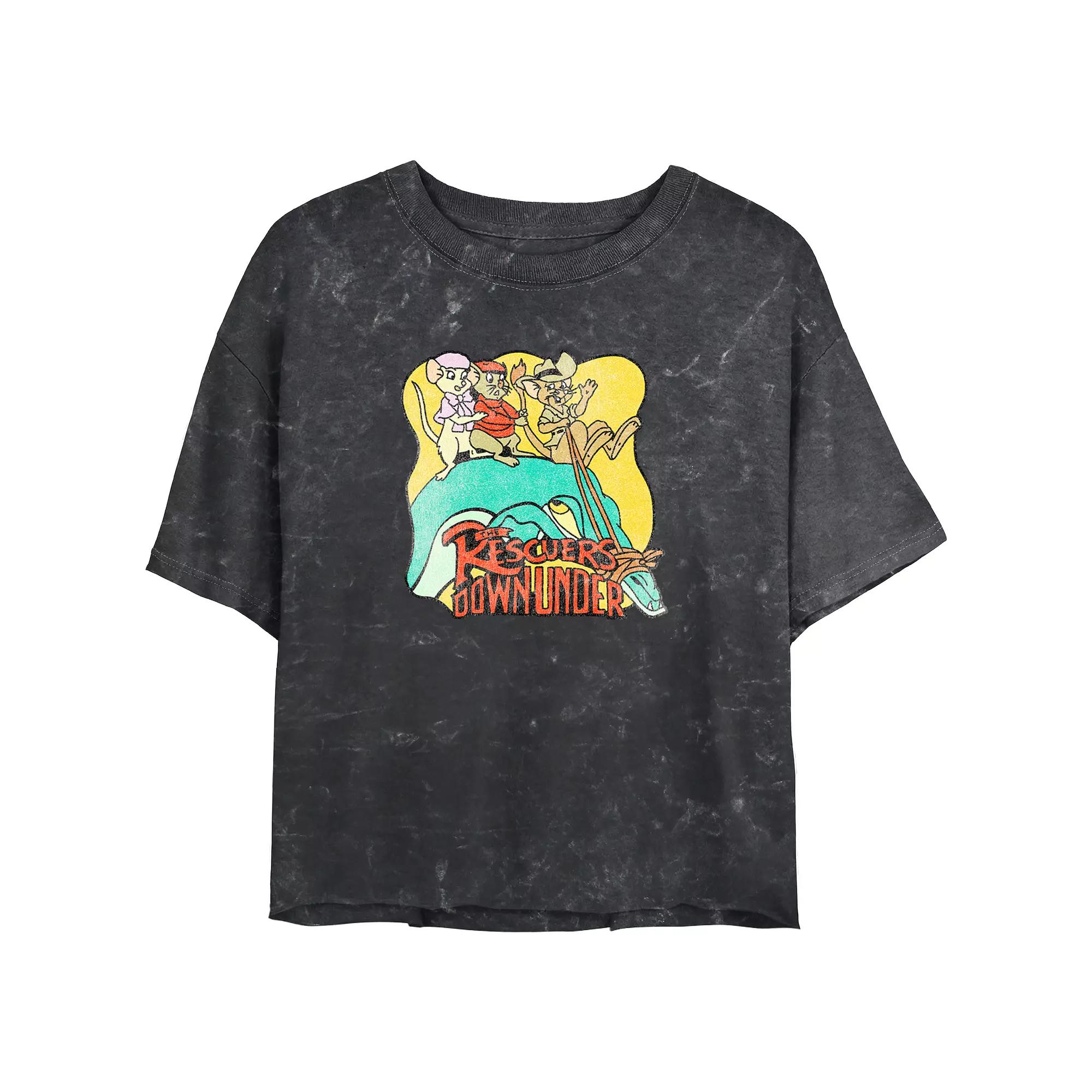 Disney's The Rescuers Down Under Wild Ride Juniors' Cropped Graphic Tee Top Mineral Wash Juniors' Graphic Tee, Women's,  Product Image