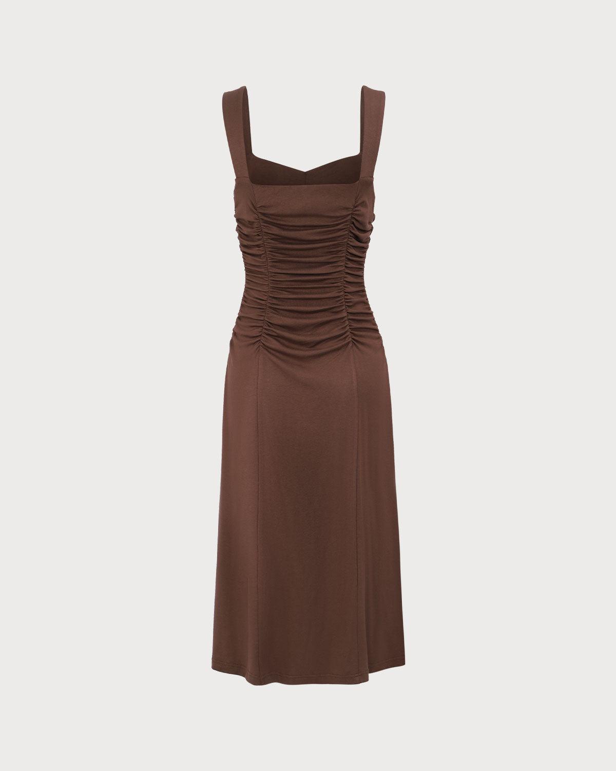 Women's Coffee Ruched Knitted Slip Midi Dress Female Product Image
