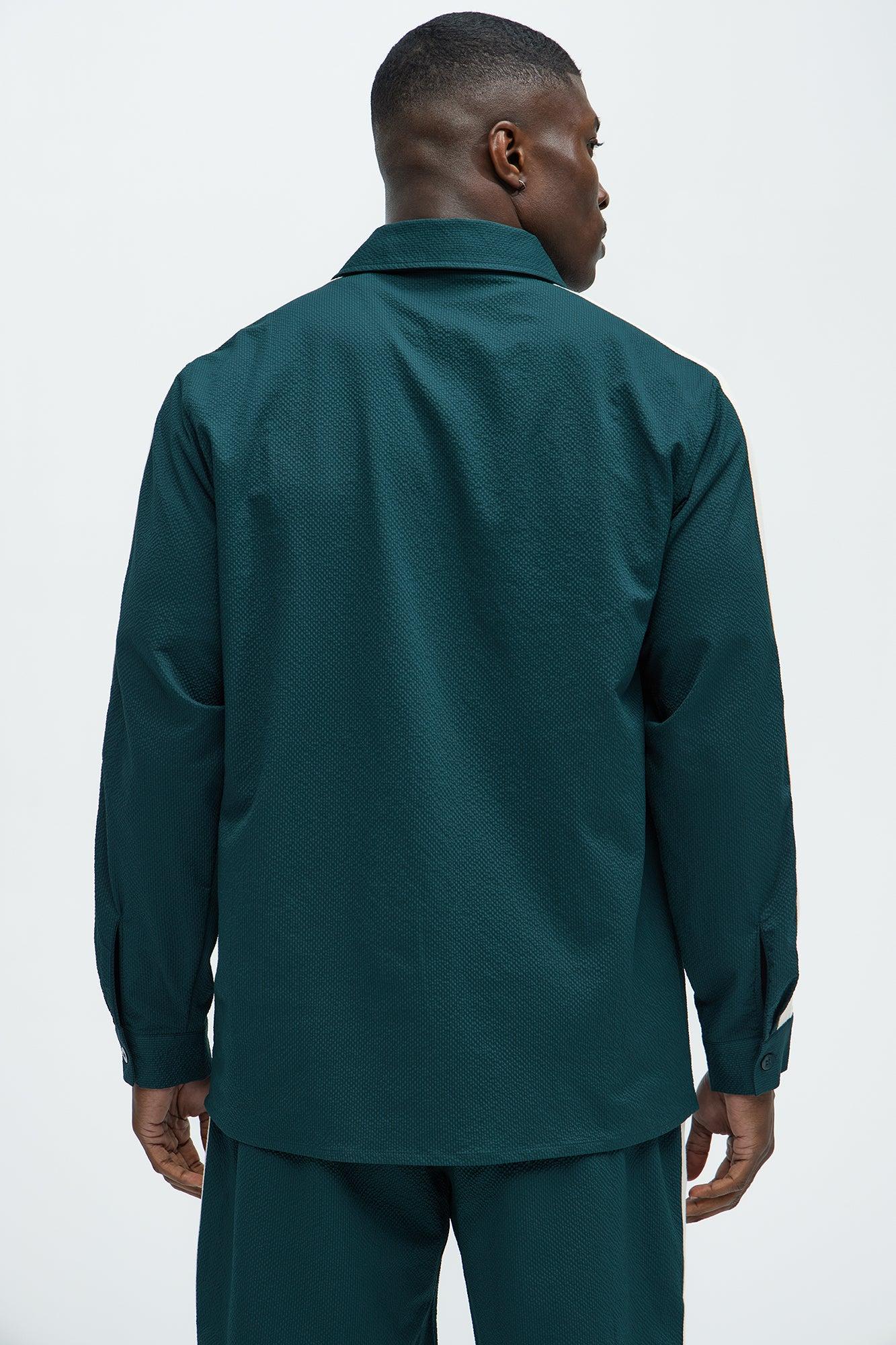 Crinkle Texture Taped Button Up - Green Product Image