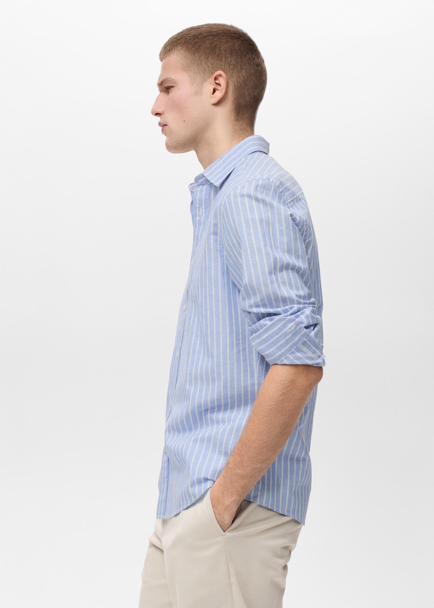 Striped cotton linen shirt - Men | MANGO USA Product Image