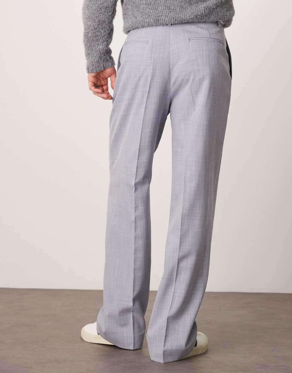 ASOS DESIGN smart wide leg pants with front pleat in dusty blue crosshatch Product Image